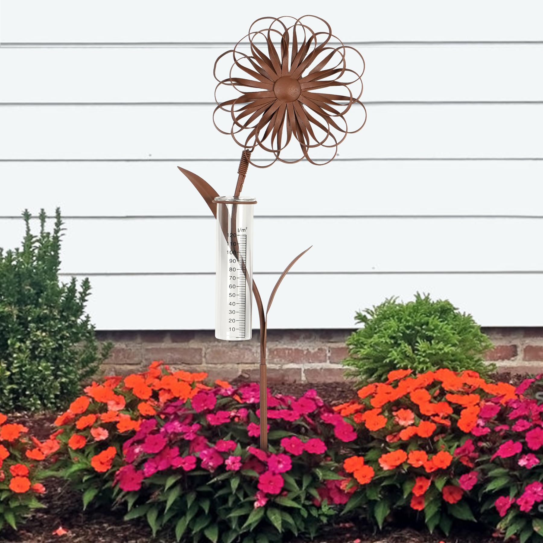 Pluviomètre de jardin résistant au gel avec baguette, précipitateur décoratif H 110 cm, pluviomètre en verre sur piquet de jardin, décoration florale résistante aux intempéries, pour balcon
