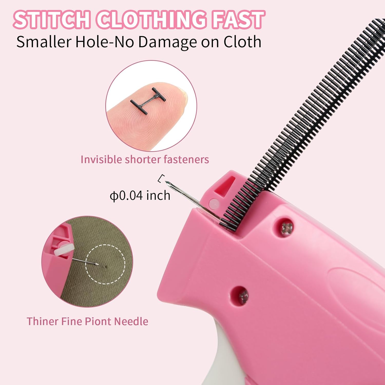 Stitch Gun for Clothes - Handheld Micro Stitch Sewing Gun Quick Clothing Dress Quilting Fixer Hemming Tool for Instant Repairs, 6 Needle, 1000 Black & 1000 White Fasteners Sewing Kit - Image 4