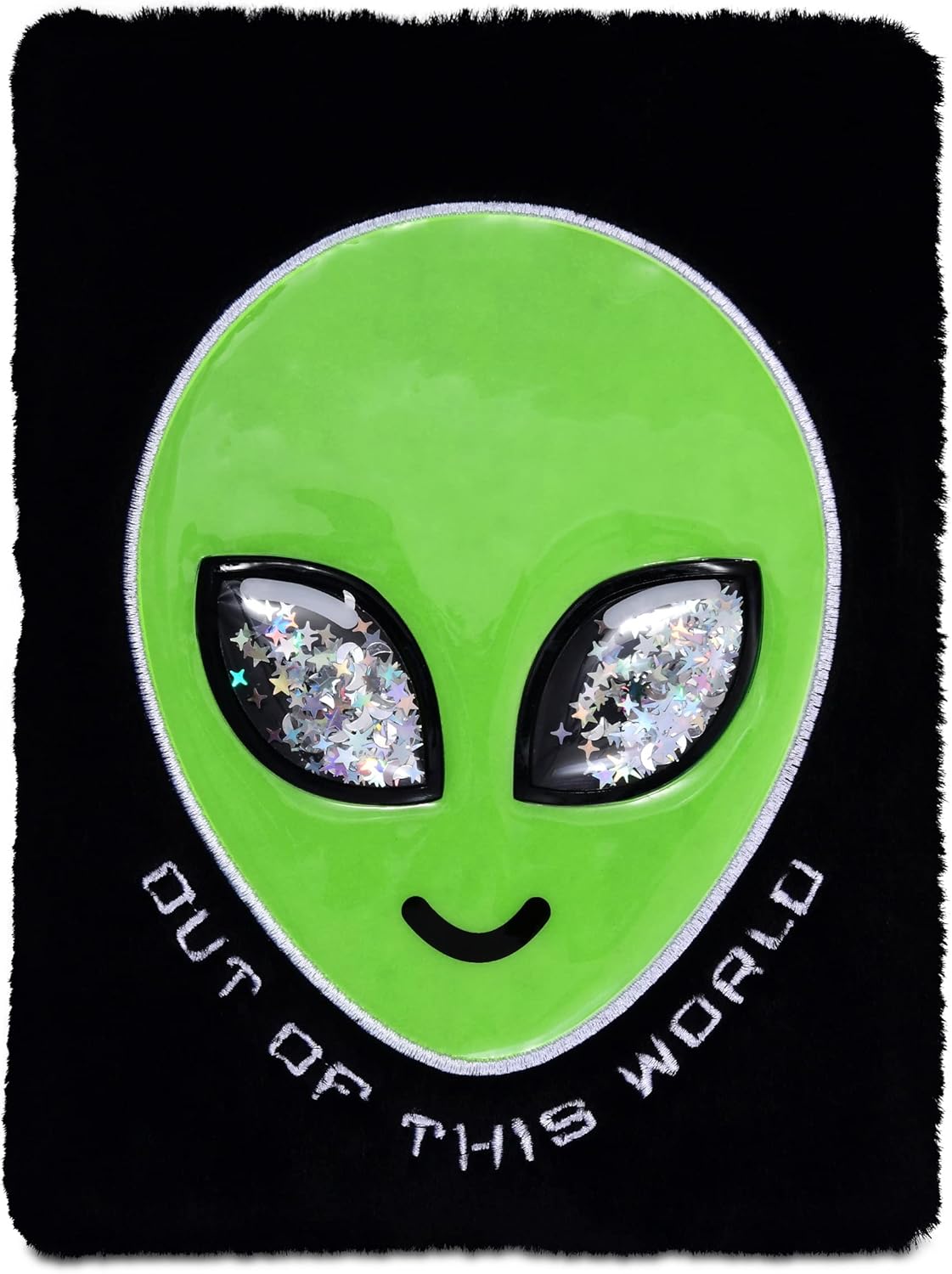 iscream Plush Fur Floating Glitter Applique Accent Book-Bound Lined-Page 8.5" Journal - Alien Contact