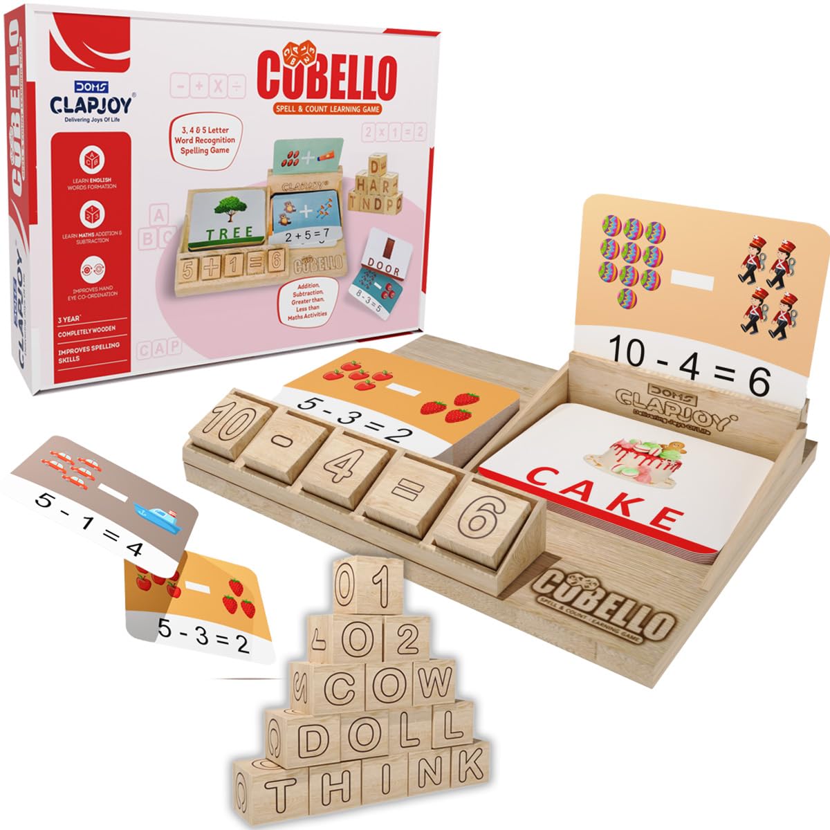 Clapjoy Cubello Spelling, Addition and Subtraction Learning Toy for Kids Learning Word Game & Math with Flash Cards, Montessori Learning Educational Toy & Return Gift for Preschool Kids Age 2-5 Years (B0D6GCL846) Amazon Price History, Amazon Price Tracker