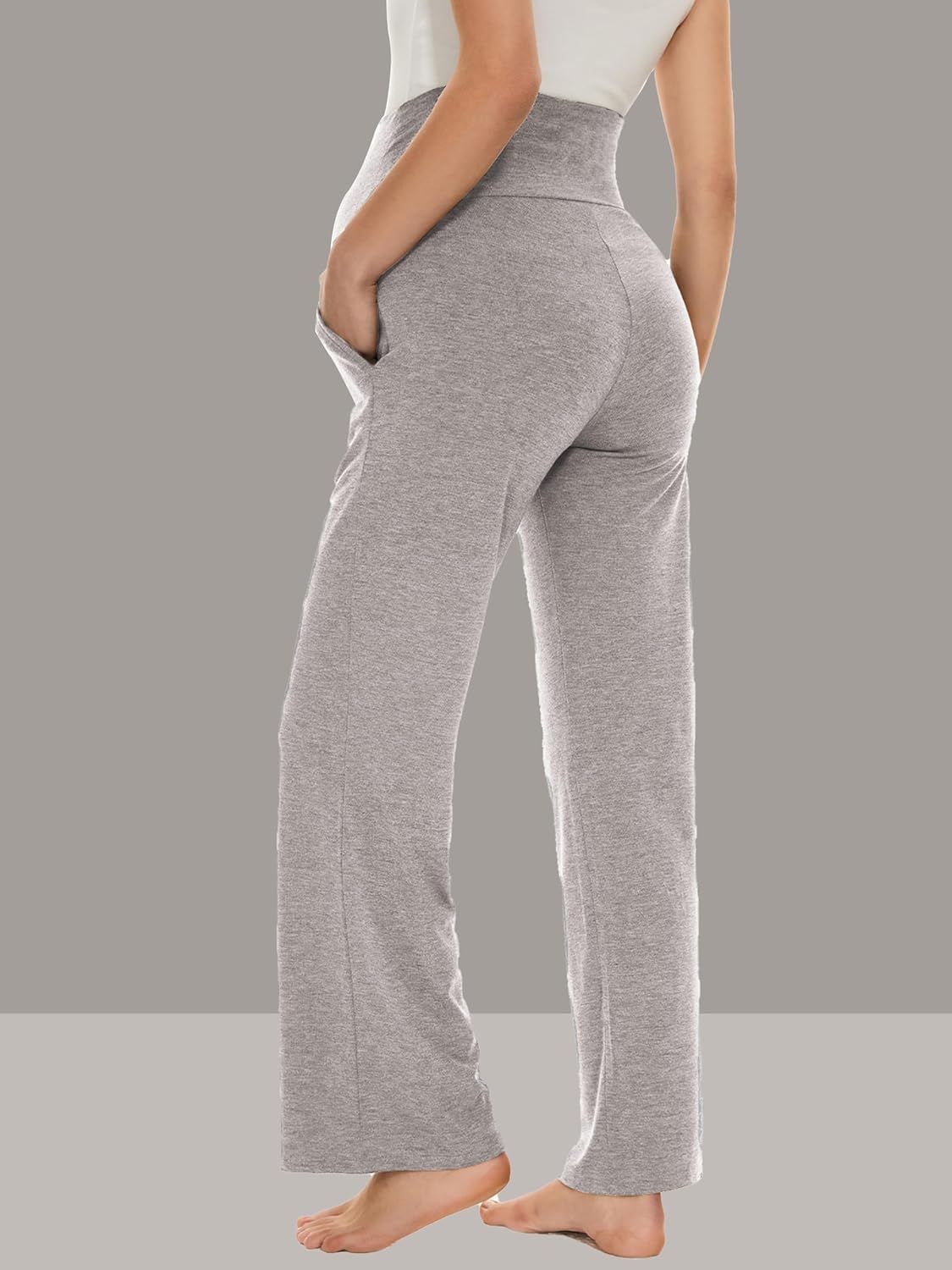 Ecavus Women's Maternity Wide/Straight Versatile Comfy Palazzo Lounge Pants Stretch Pregnancy Trousers with Pockets - Image 3