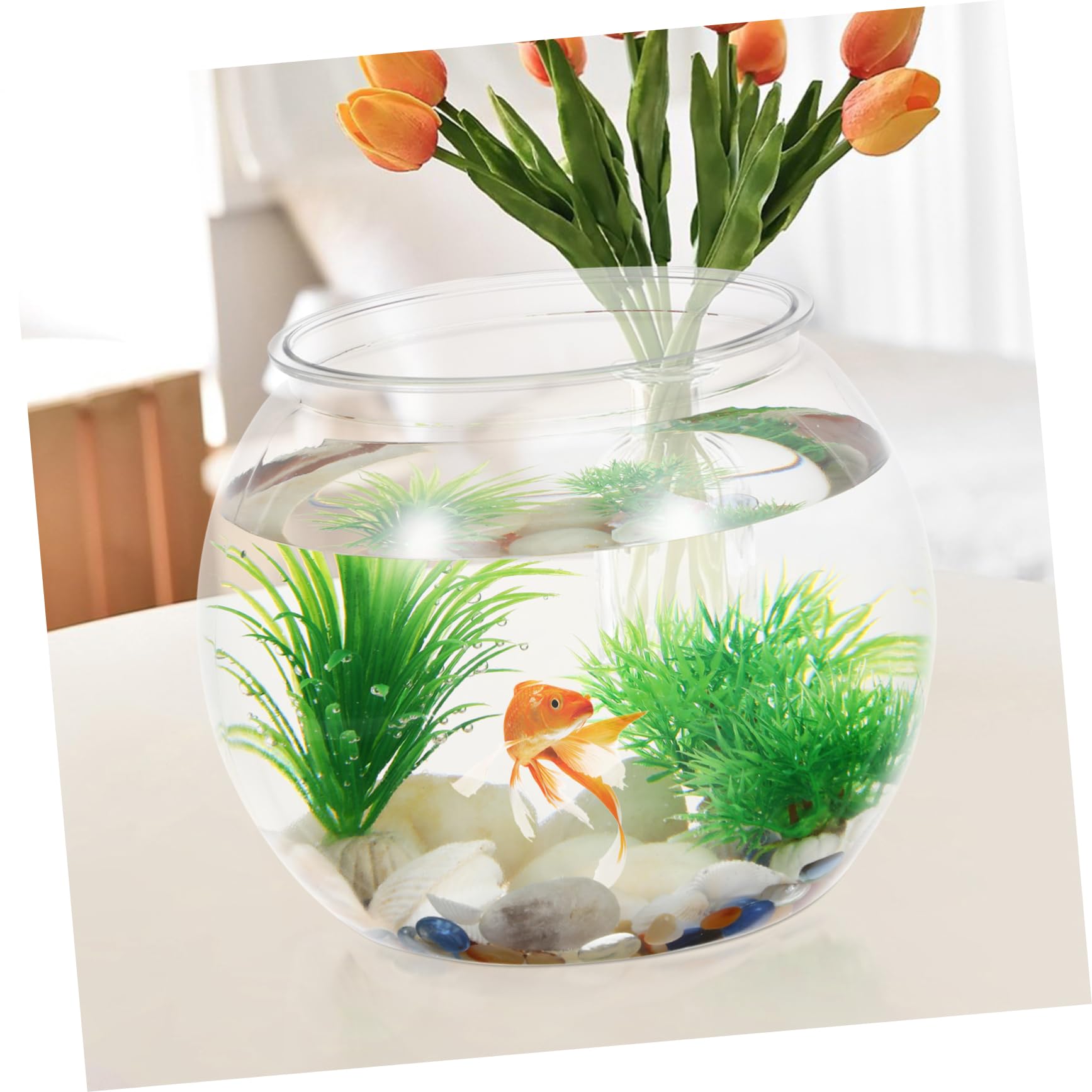 Pecera Plástica Transparente Redonda para Escritorio Acuario Pequeño Durable de Pet Decoración para Oficina y Resistente a para Peces Betta y Tortugas