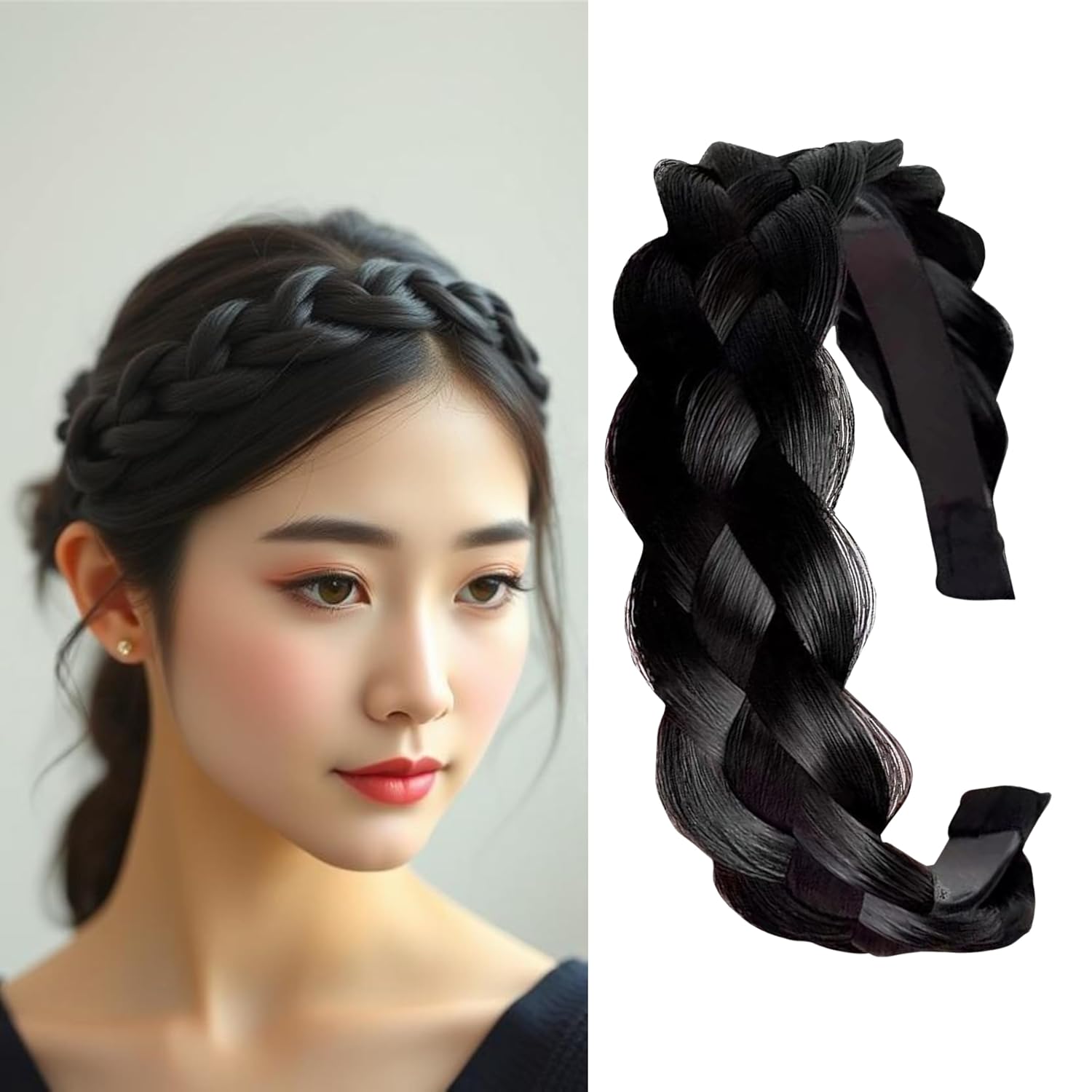 Curated Cart 1 Pcs 4-Strand Plaited Synthetic Hair Braided Headband for Women | Adjustable Non-Slip Elastic Hair Band with Teeth | Fashionable Hair Accessory Weddings, Parties – (Black) Curated Cart 1 Pcs 4-Strand Plaited Synthetic Hair Braided Headband for Women | Adjustable Non-Slip Elastic Hair Band with Teeth | Fashionable Hair Accessory Weddings, Parties – (Black)