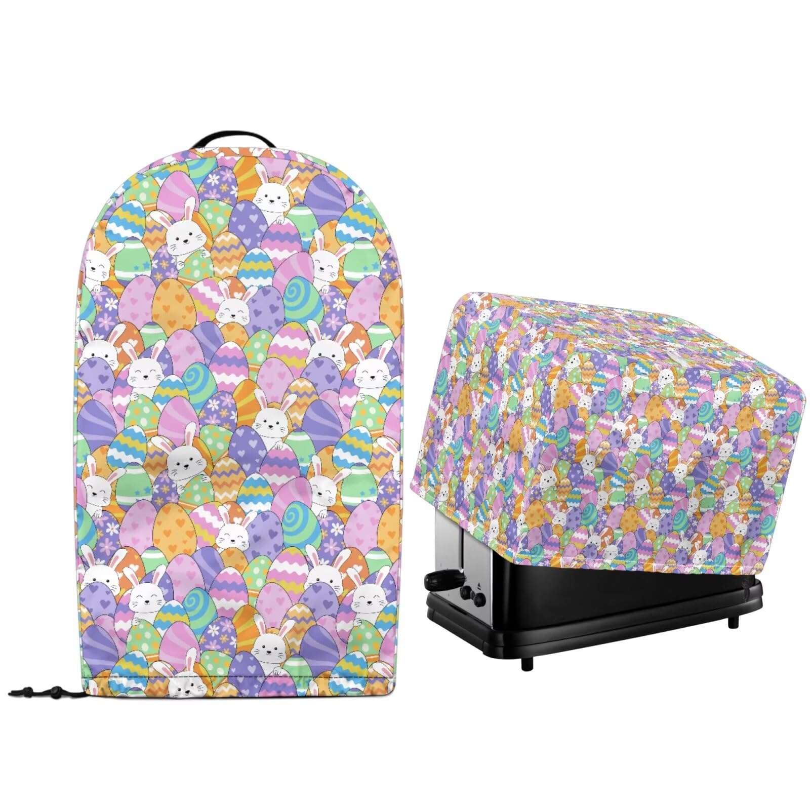 Easter Colorful Eggs Cartoon Bunny 2 Pcs Kitchen Appliance Dust-proof Protector Covers for Toaster Maker Oven and Stand Mixer Blender Dust Cover for Easter Day Decor