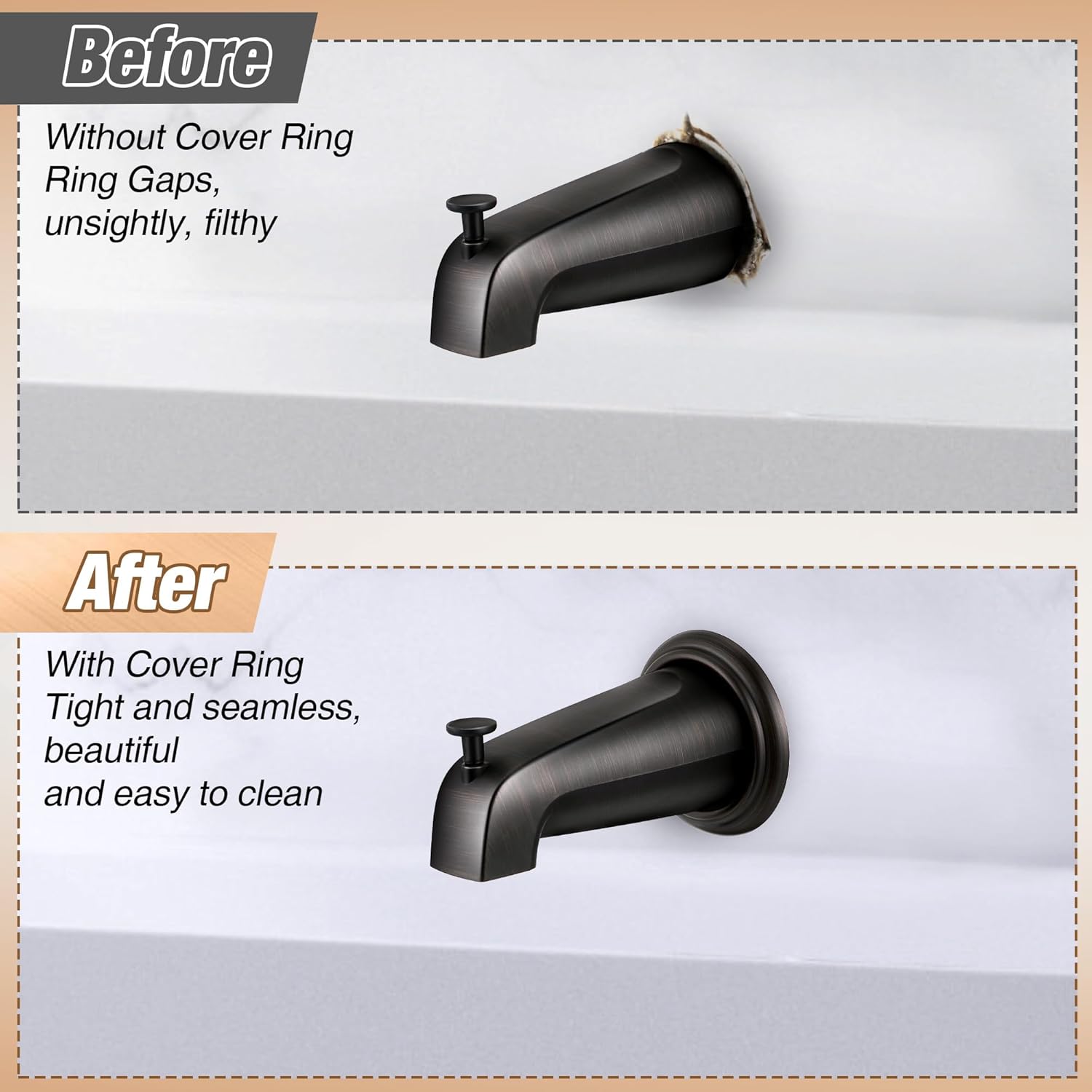 Dreyoo Metal Tub Spout Cover Ring, Bathtub Spout Trim Plate Ring with 1 Pcs Foam Gasket, 1-1/2 Inch ID and 3-5/8 Inch OD(Oil Rubbed Bronze)