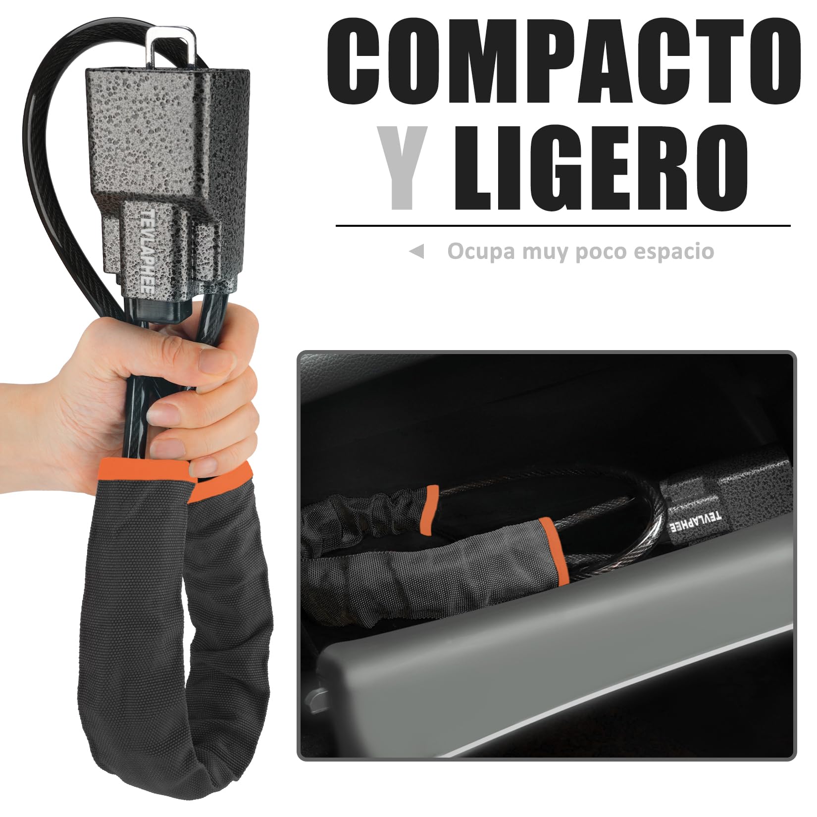 Tevlaphee Antirrobo Coche, Barra Antirrobo Coche, Cabeza Metálica, Cerradura Auto Alta Visibilidad, Robusto, Servicio Pesado, Ajuste Universal, 3 Llaves(Negro)