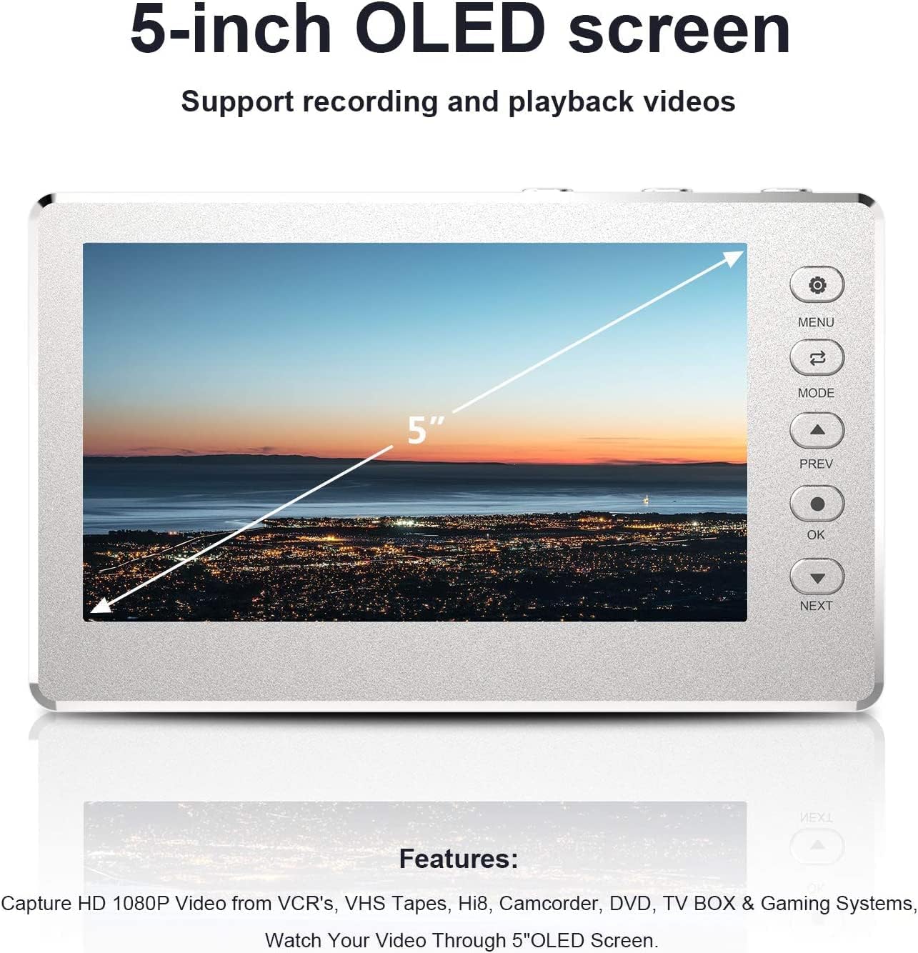 Close-up of the 5-inch OLED screen on the capture box, showing a scenic view.