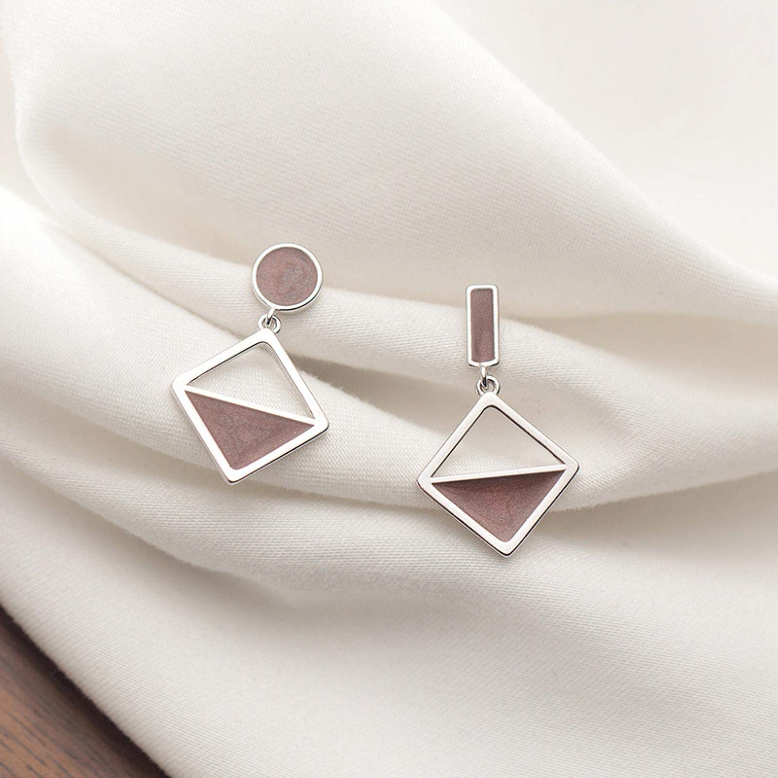 LOKILOKI 925 Sterling Silver Trendy Geometric Asymmetry Drop Dangle Earring For Women Style Frosted Earring Fine Jewelry