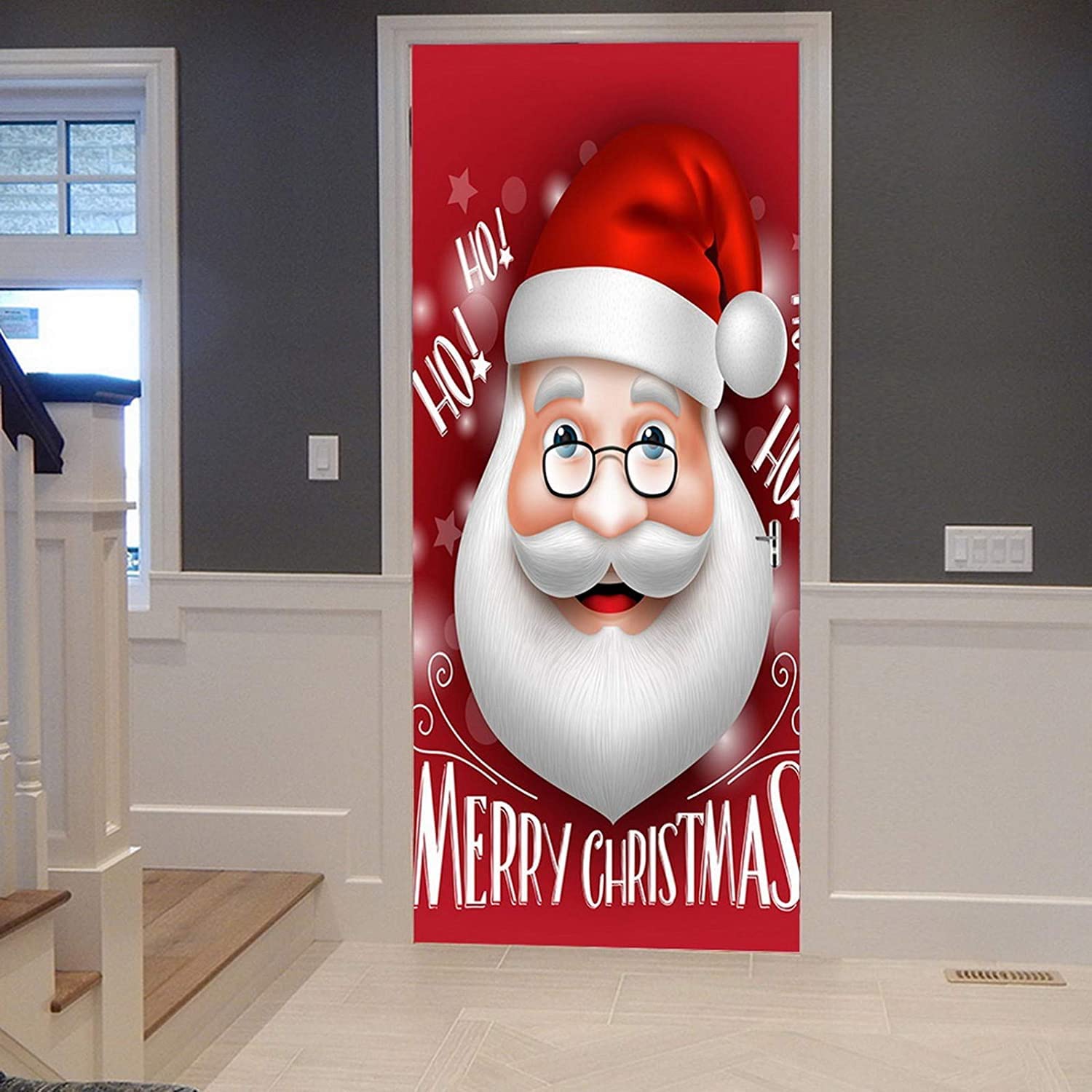 Adesivo Per Porta 3D Personaggi Di Natale Dei Cartoni Animati 77 X 200 Cm Carta Da Parati Per Porte Adesivi Per Porte 3D Per Porte Interne, Adesivi