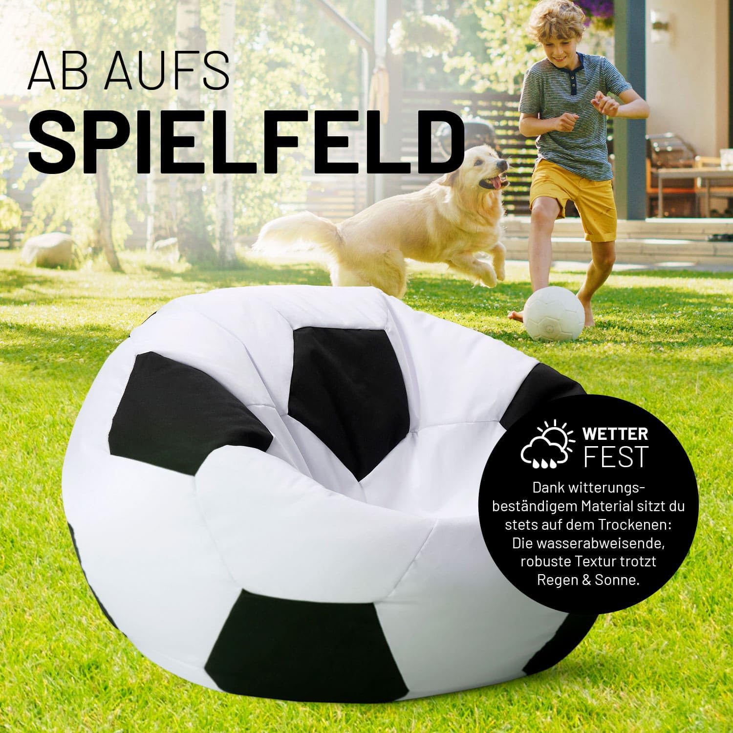 Lumaland Fussball-Sitzsack (110 cm Ø): Der Hattrick fürs Sitzgefühl | So geht stilechtes Mitfiebern sowohl Indoor als auch Outdoor | Waschbarer Bezug