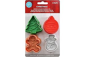 R&M Christmas Cookie Cutters with Stamp, Assorted 4-Piece Set