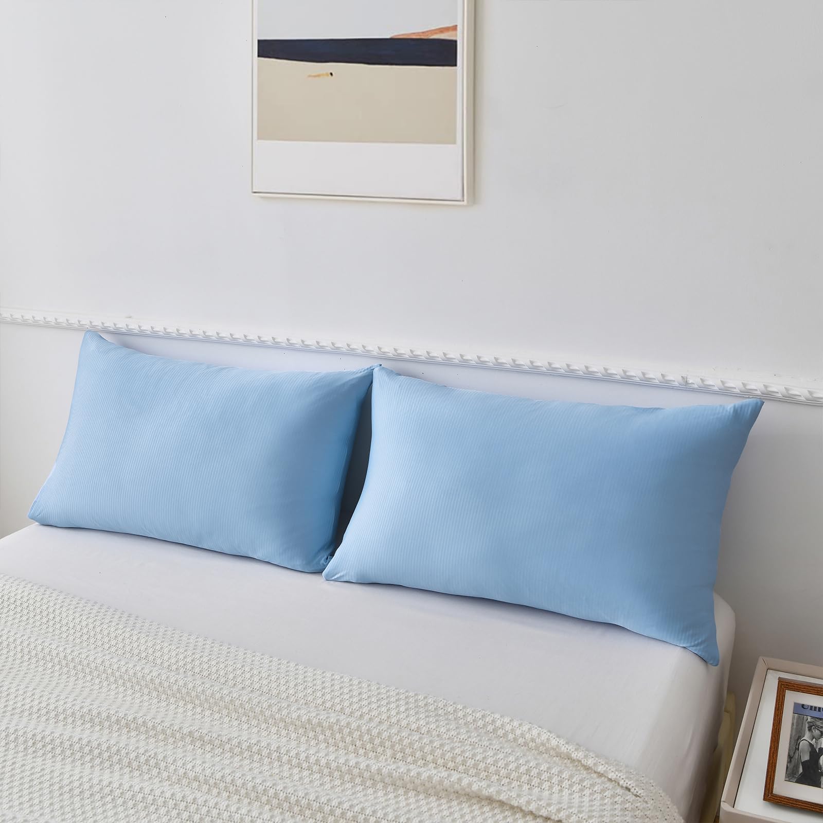 WONGS BEDDING Kühlender Kissenbezug 80 x 80 cm 2er Set, Sommer Kopfkissenbezug mit Japanische Arc-Chill Q-Max 0,43 Kühlfasern Atmungsaktive Superweiche Kissenbezüge, Blau