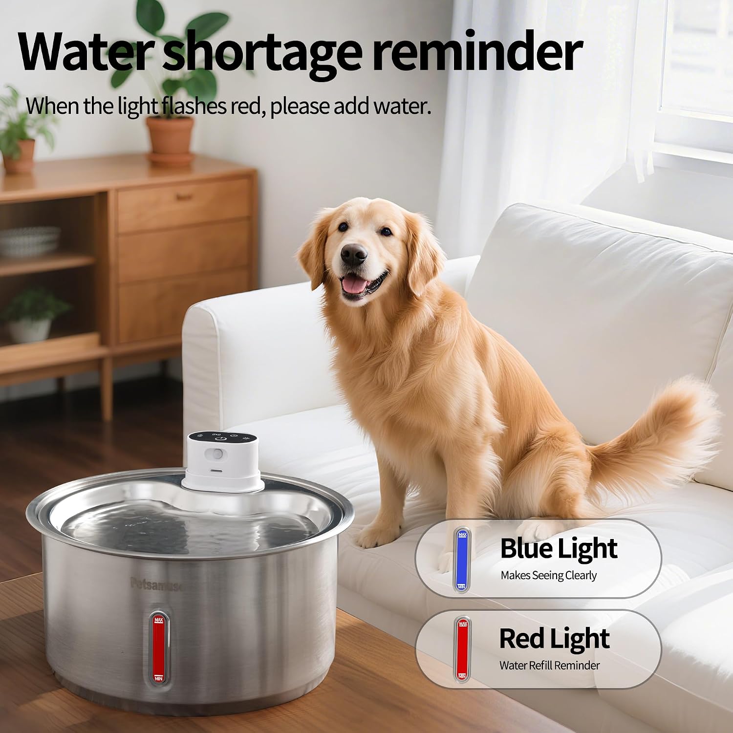2.8Gal/11L Cordless Dog Water Fountain for Large Dogs, Petsamuse 5000mAh Battery Operated Stainless Steel Dog Fountain Water Bowl with 2 Quiet Pumps Wireless Pet Water Fountain with 15 Filters
