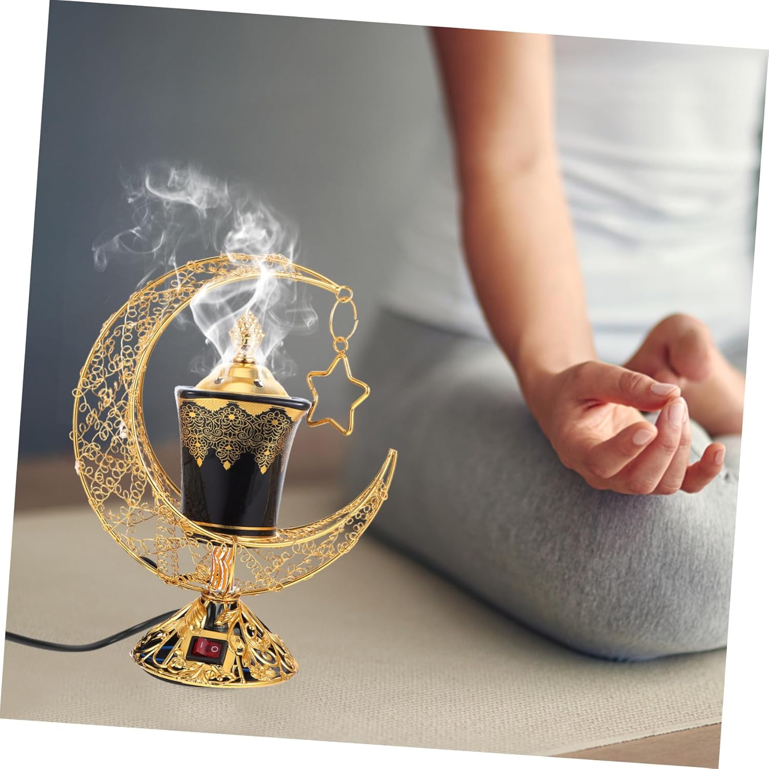 Uonlytech Electric Incense Burner Ceramic Censer with US Plug Indoor Aromatherapy Burner for Sandalwood and Charcoal Antique Style Desktop Incense Holder for Home Decoration and Air