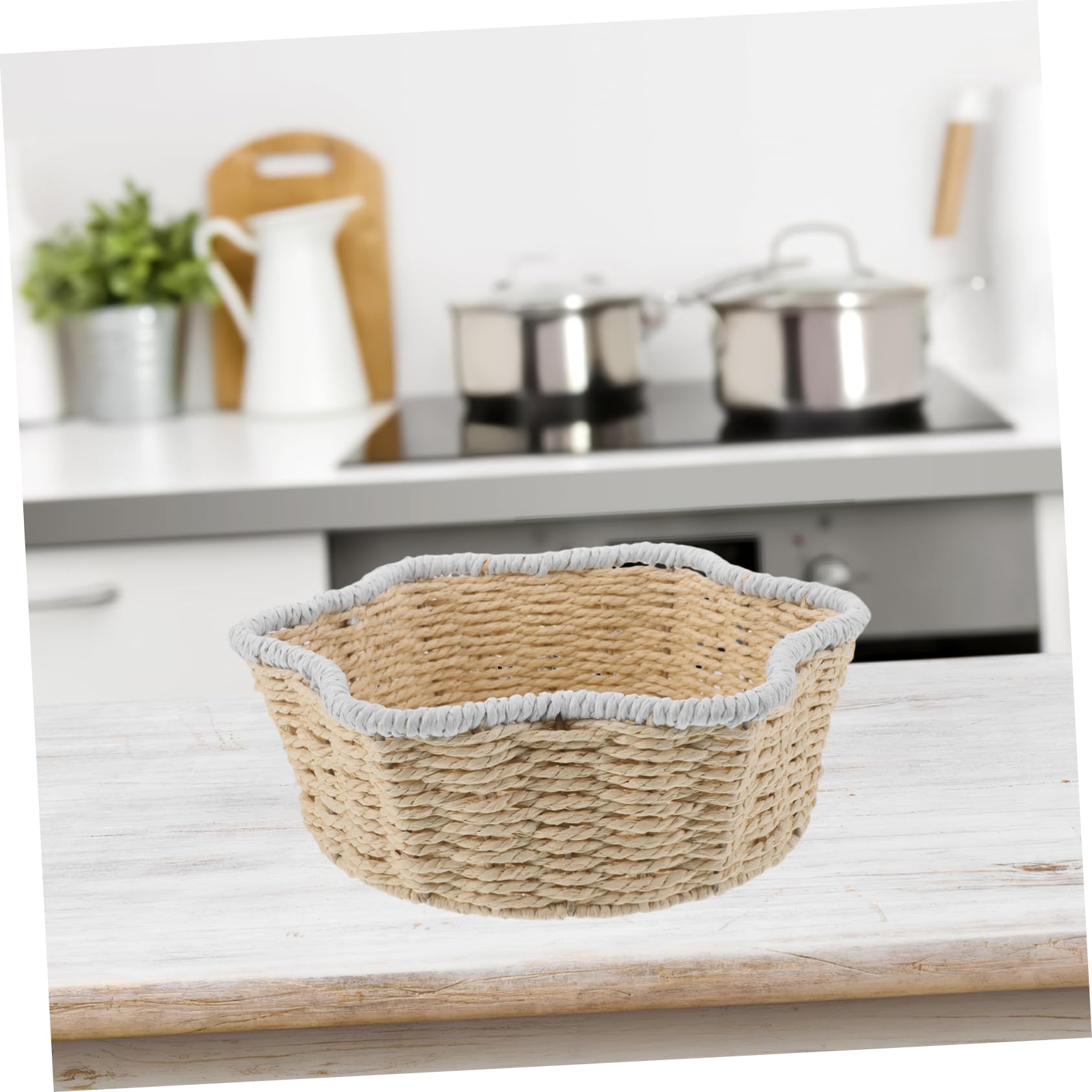Cesta de Almacenamiento Tejida Mano Trenzado Organizador Decorativo de Imitación Ratán para Escritorio Sala Cocina y Baño Cesta Multiusos para Frutas y Snacks