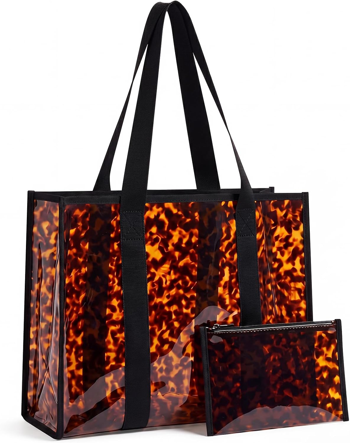Tortoise PVC Tote Bag With Detachable Zippered Pouch Women’s Large Tortoise Print Hobo Waterproof Handbag