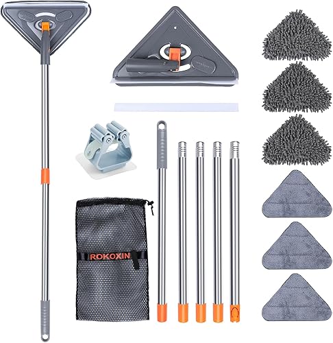 ROKOXIN Limpiador de pared de 85 pulgadas con mango largo, herramienta limpiadora de zócalo para limpieza de pared, piso de ventana de techo, con