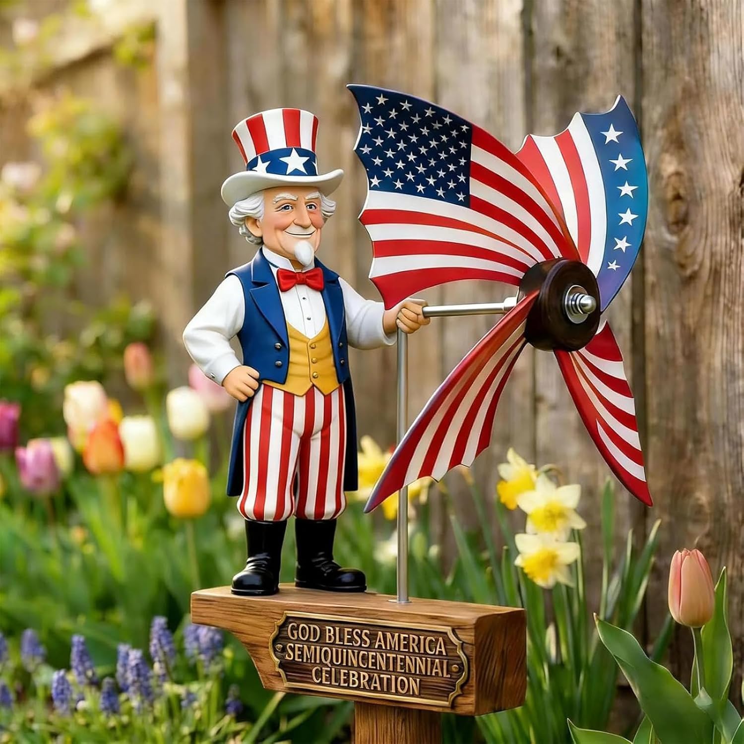 Statue of Liberty Wind Spinner, Patriotic American Flag Garden Windmill, 360° Rotating Outdoor Yard Decor, God Bless America Semiquincentennial Celebration Decoration (2pcs)