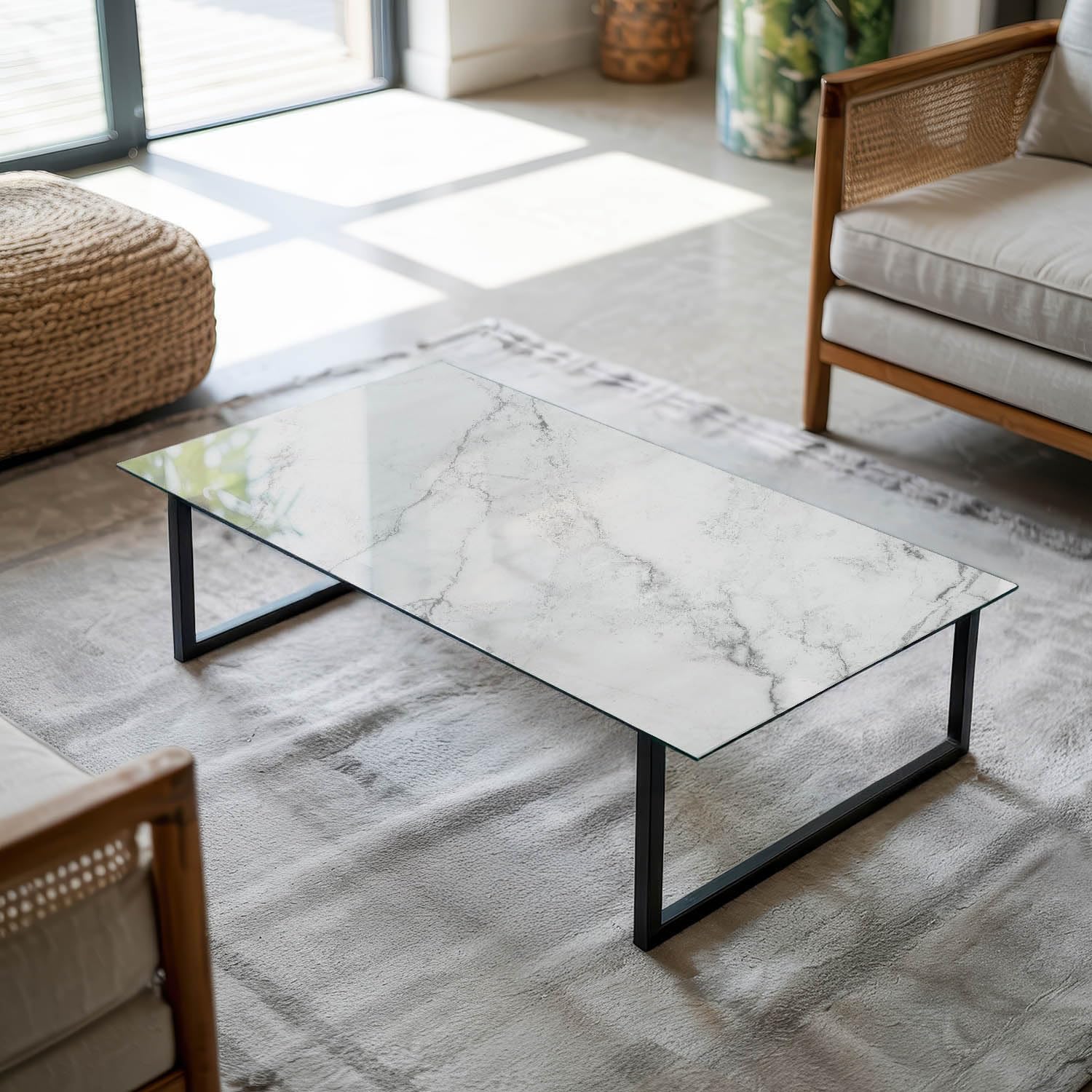 Piano del Tavolo in Vetro 120x60 cm Superficie Lisa Bordi Lucidi Strumenti di Installazione Sostenibile Installazione Rapida Facile da Pulire Impermeabile - Superficie in Marmo
