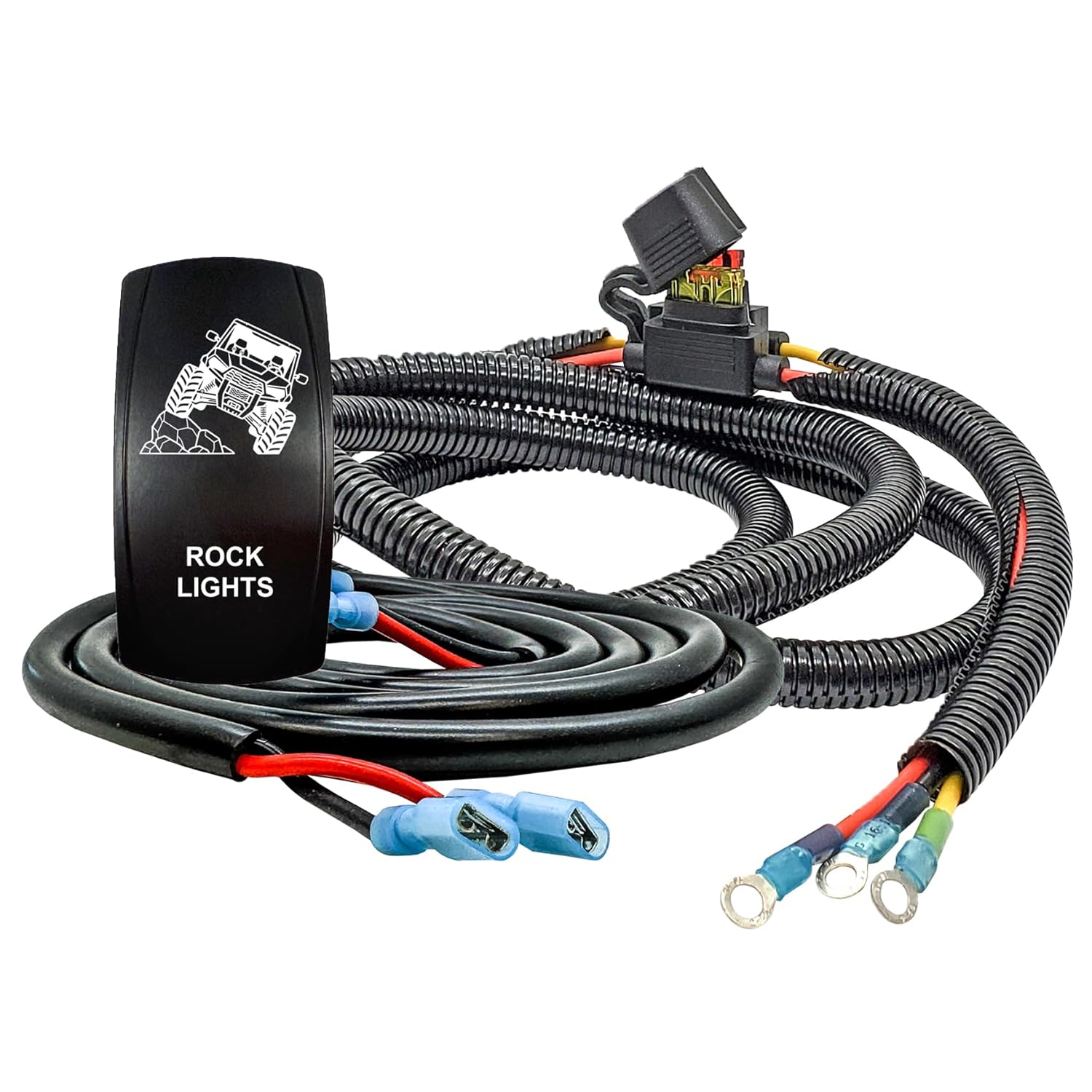 OZ-USA Plug-and-Play Power Distribution Block Wiring Harness with Laser-Etched Rock Lights On/Off Rocker Switch – Compatible with Can-Am Maverick X3 MAX Defender Commander Sport Trail 2018–2026