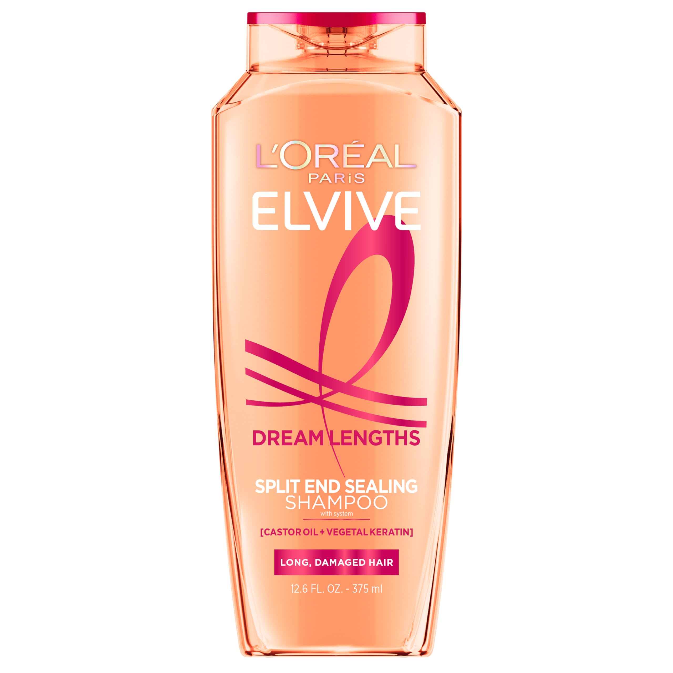 L'Oreal Paris Elvive Dream Lengths Restoring Shampoo with Fine Castor Oil and Vitamins B3 and B5 for Long, Damaged Hair, Visibly Repairs Damage Without Weighdown With System, 12.6 Fl; Oz