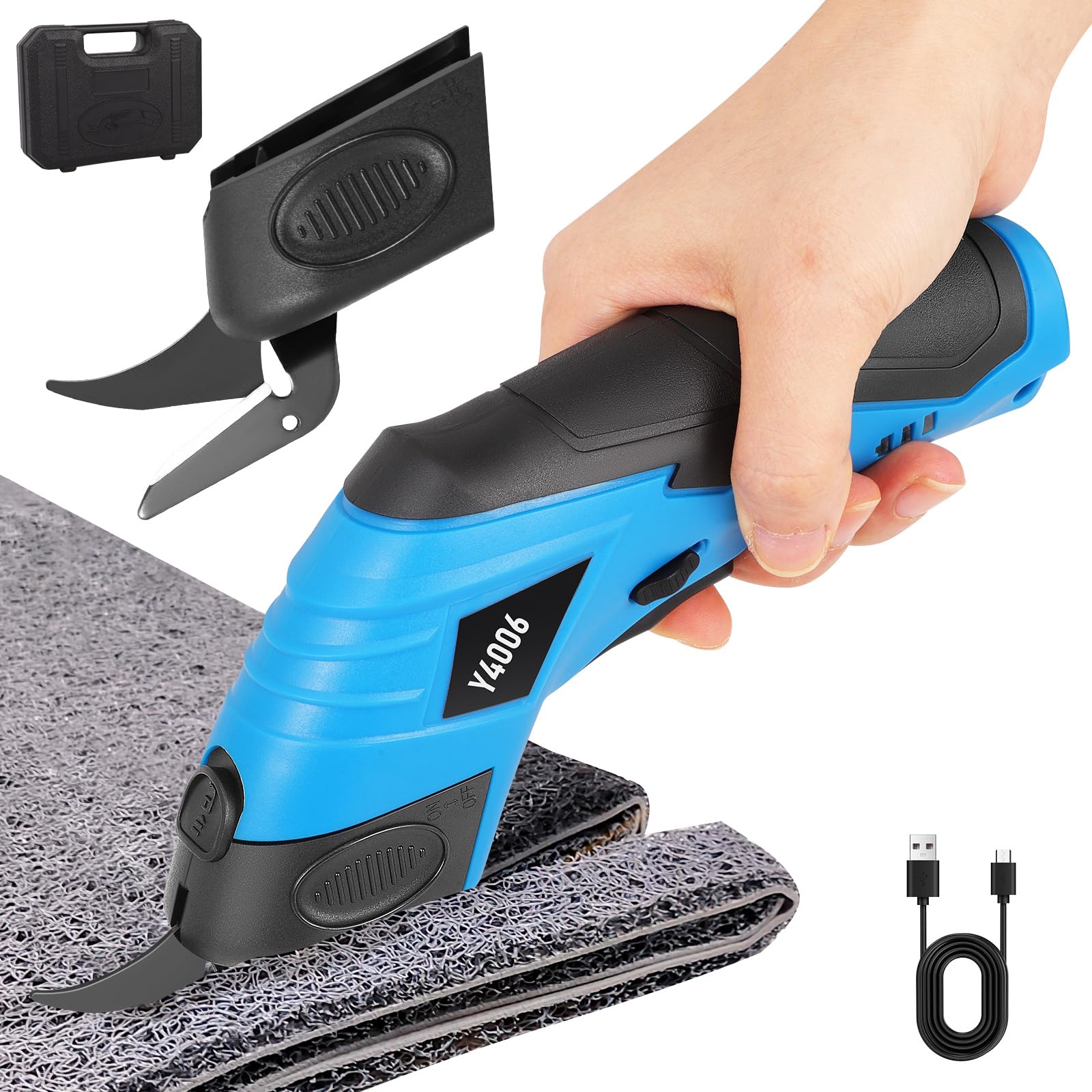 Cordless Electric Scissors,3.6V Rechargeable Electric Fabric Shears with 2 Cutting Blades,Portable Cardboard Cutter with Storage Box for Fabric, Carpet, Leather,Carpet
