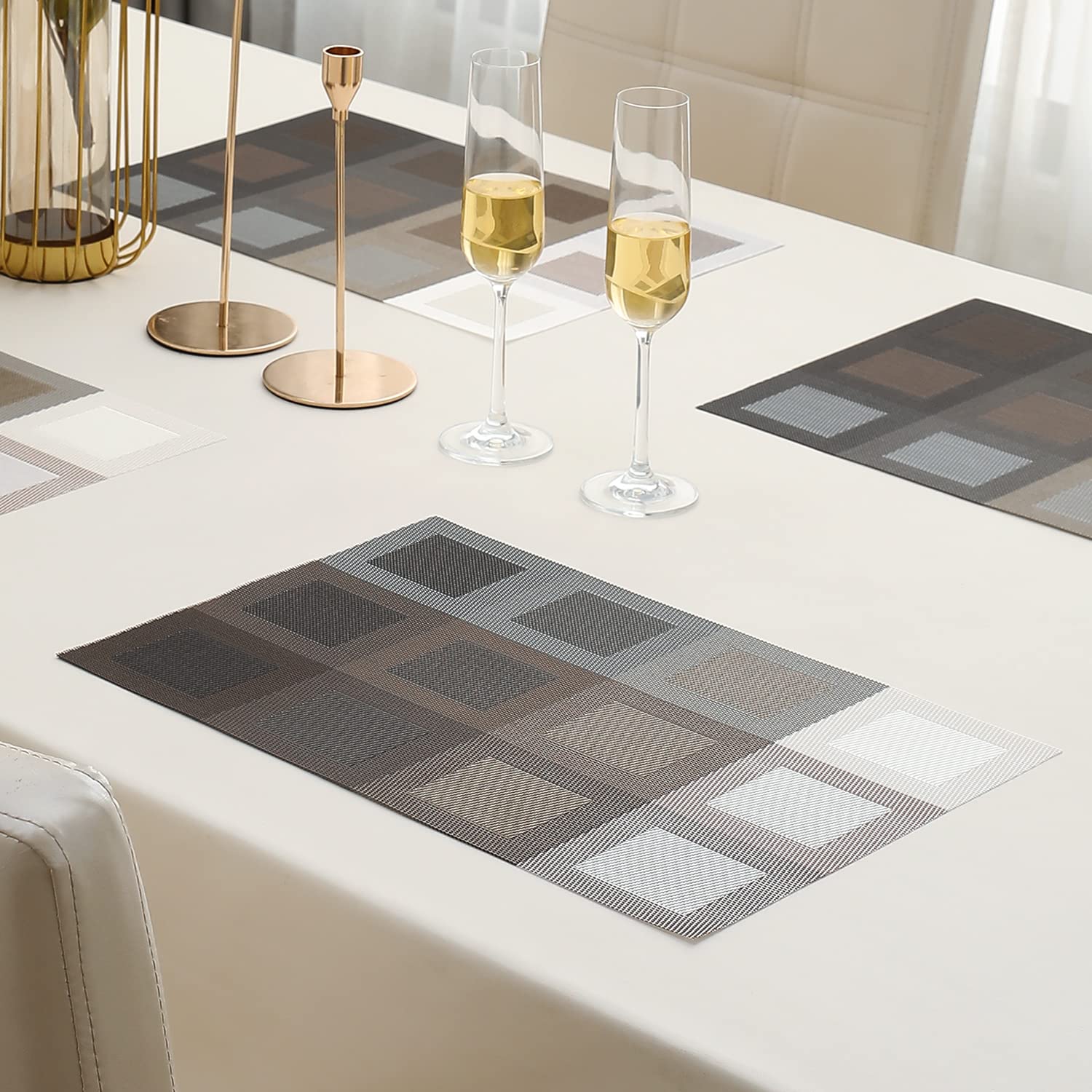 HOKIPO Geometric Grey Placemats - Set of 6 -25