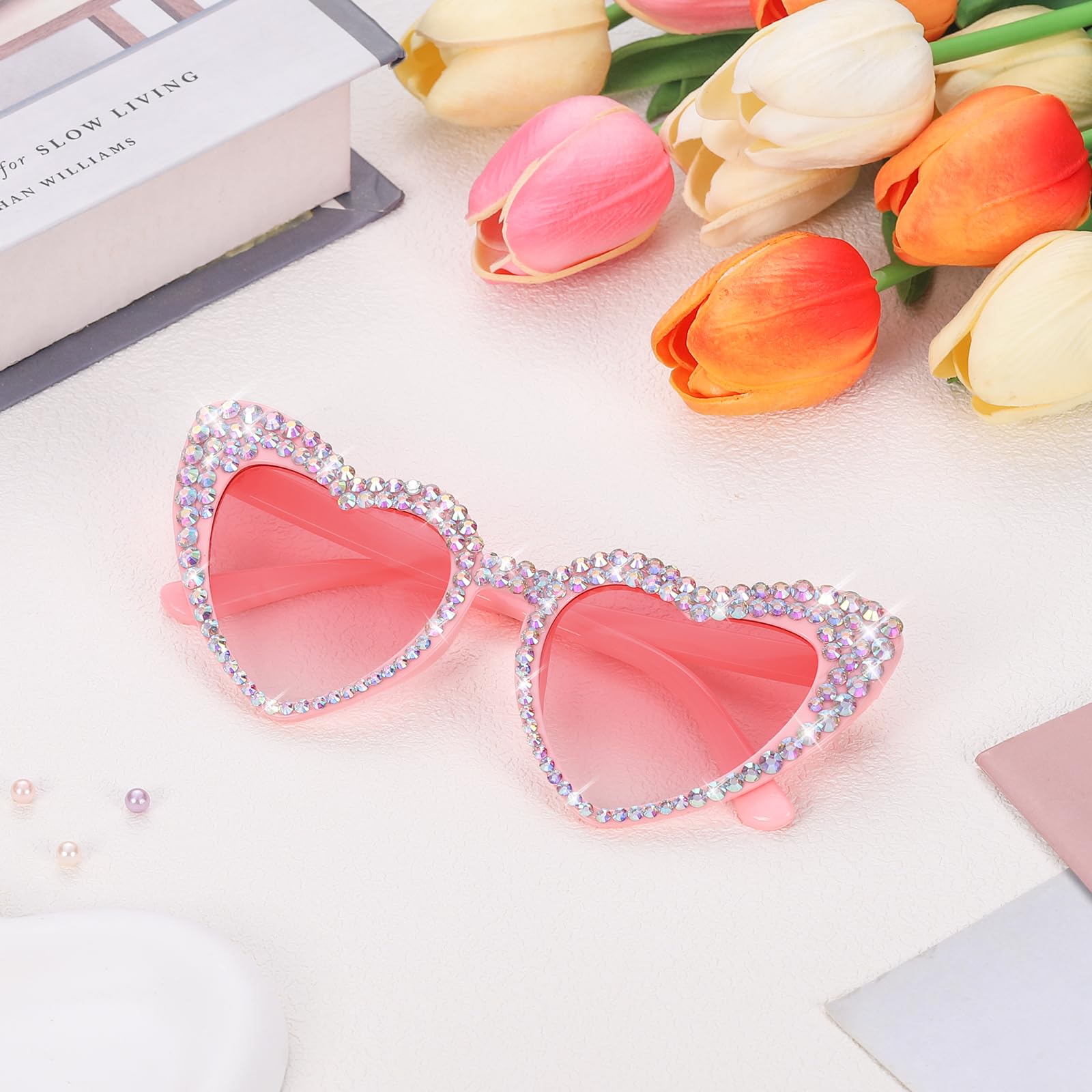 Amazon.com: Etercycle Pink Heart Sunglasses, Bling Heart  display picture 3