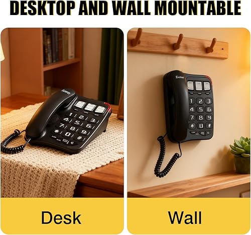 Miniatura 5 de Teléfono de botón grande para personas mayores, teléfono fijo con cable con función manos libres y 9 grupos de memoria, marcación de un solo toque,