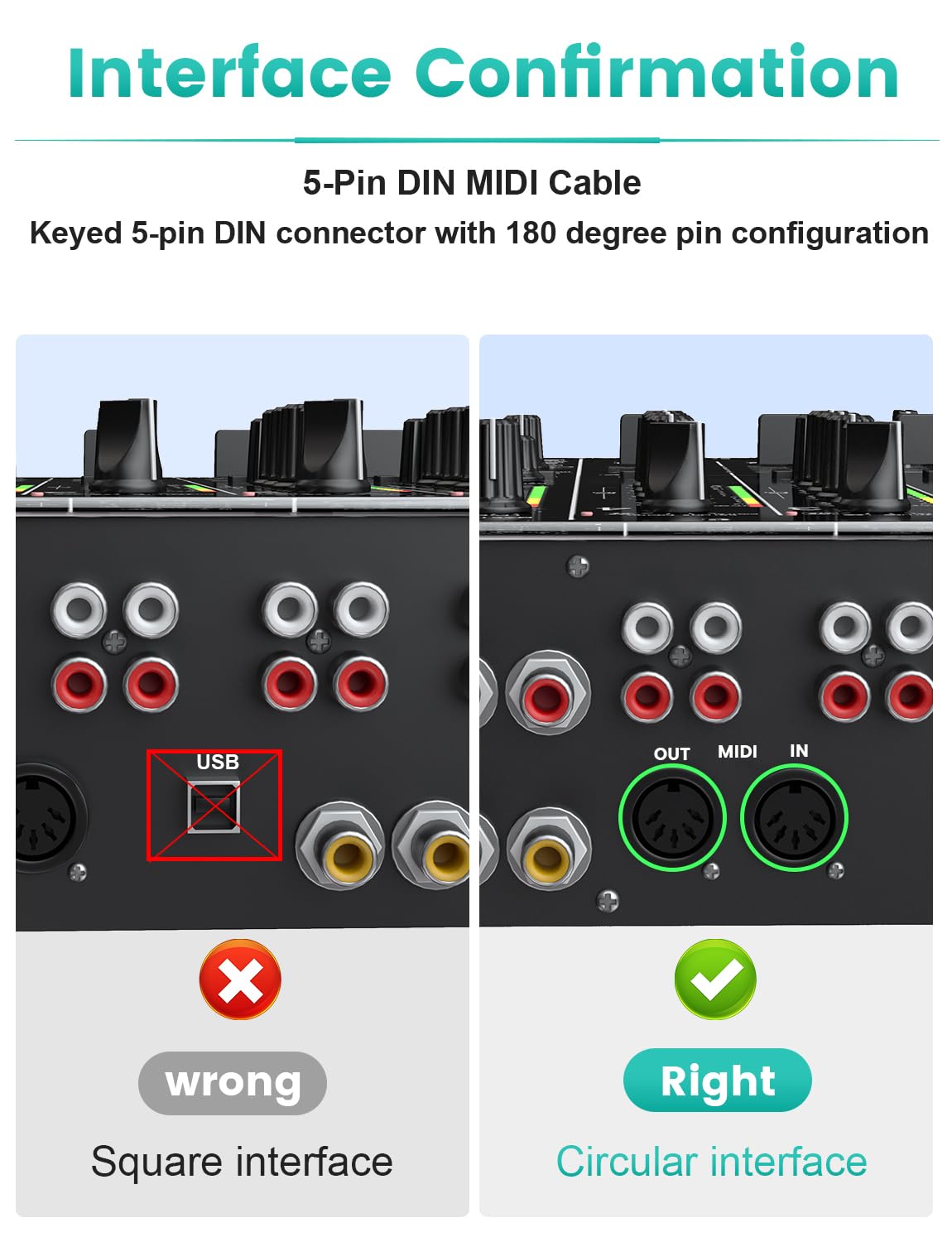 EMK Midi Câble, 5 broches Midi Cable d'instrument Clavier Mâle à Mâle 5 broches Din in-Out MI-DI Câble Audio pour Orgue électronique, Mélangeur, Piano, Tambours, Carte son (3 mètres)