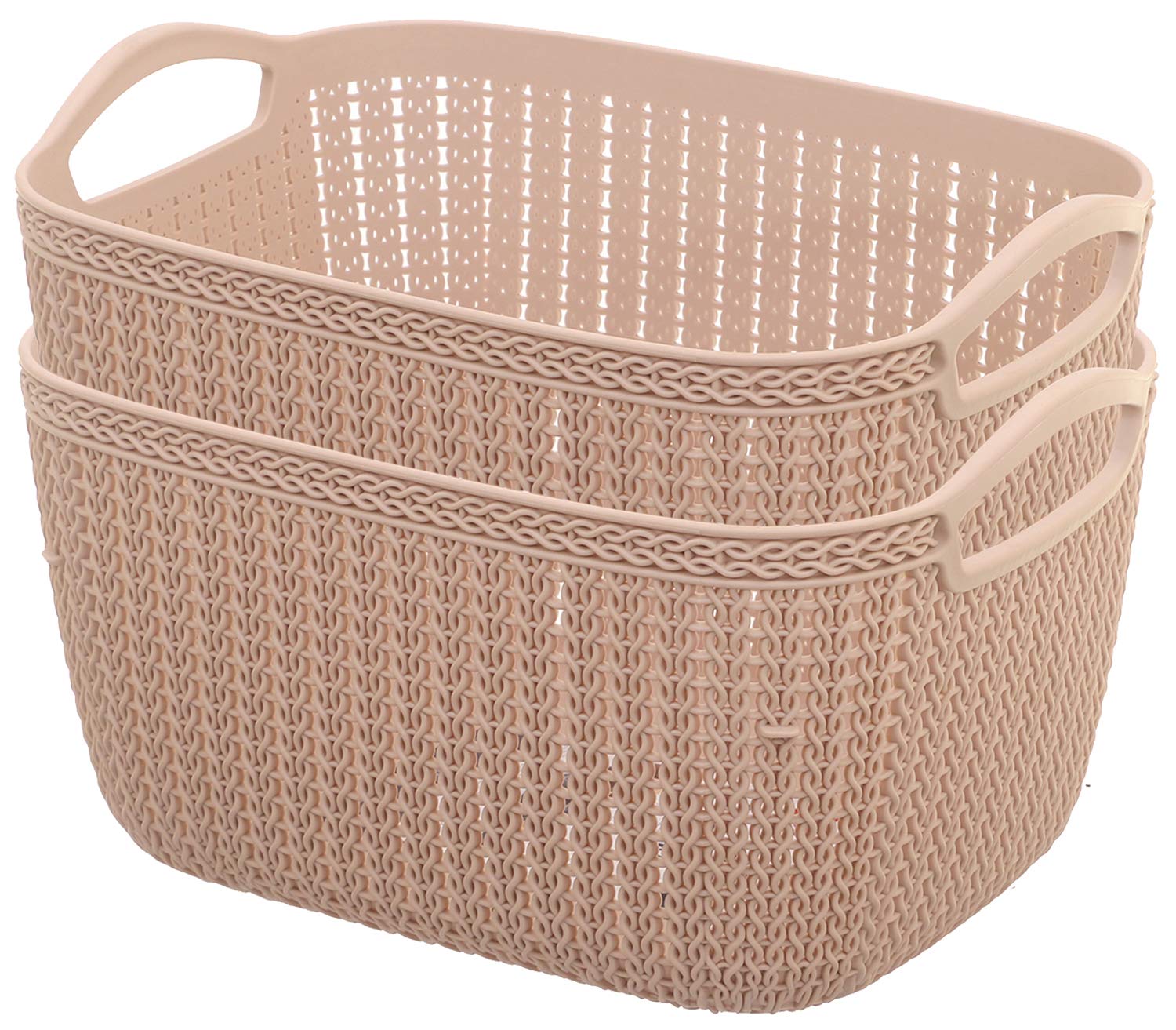 Kuber Industries Unbreakable Plastic 2 Pieces Multipurpose Large Size Flexible Storage Baskets/Fruit Vegetable Bathroom Stationary Home Basket with Handles (Peach) -CTKTC37804