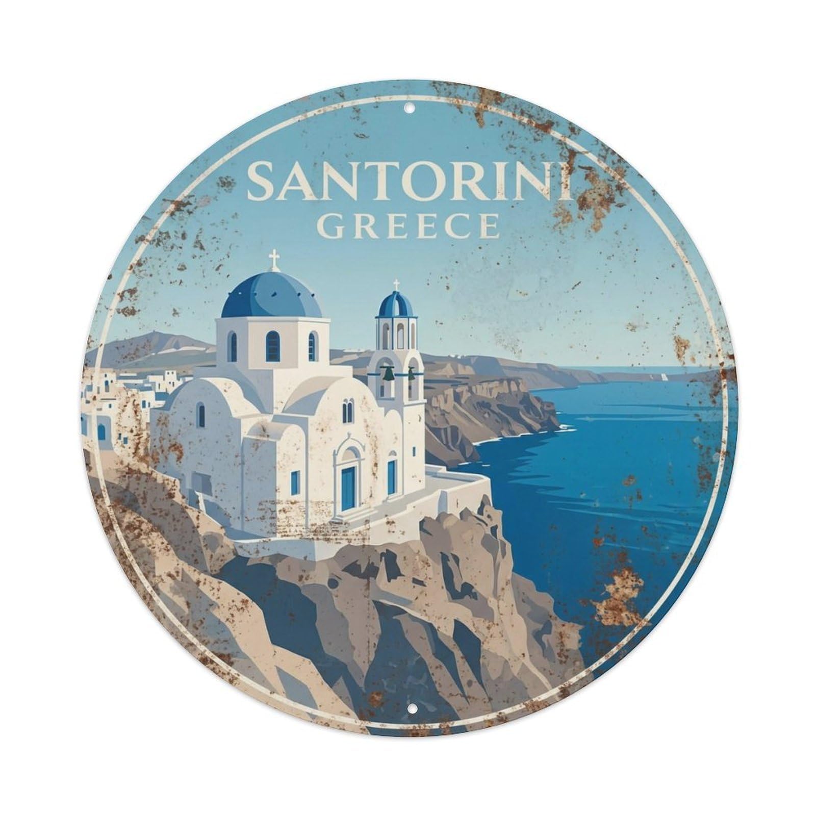 Vintage Travel Cathedral Santorini White 1 Metal Tin Sign