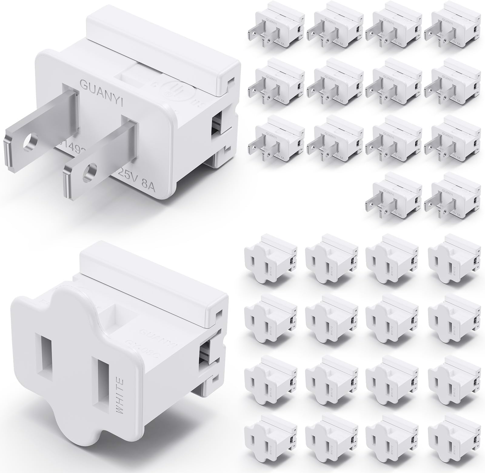 Christmas Lighting Male and Female White Slip Plug Set, Vampire Plug, Gilbert Plug, Zip Plug, 30 Packs (SPT-1)