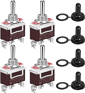 DaierTek Waterproof Momentary Toggle Switch 12V DC 20A Heavy Duty Marine SPDT Switch Rocker 3 Way (ON)-Off-(ON) 250V AC 15A with Weatherproof Boot Cap Cover for Auto Car Boat -4pcs