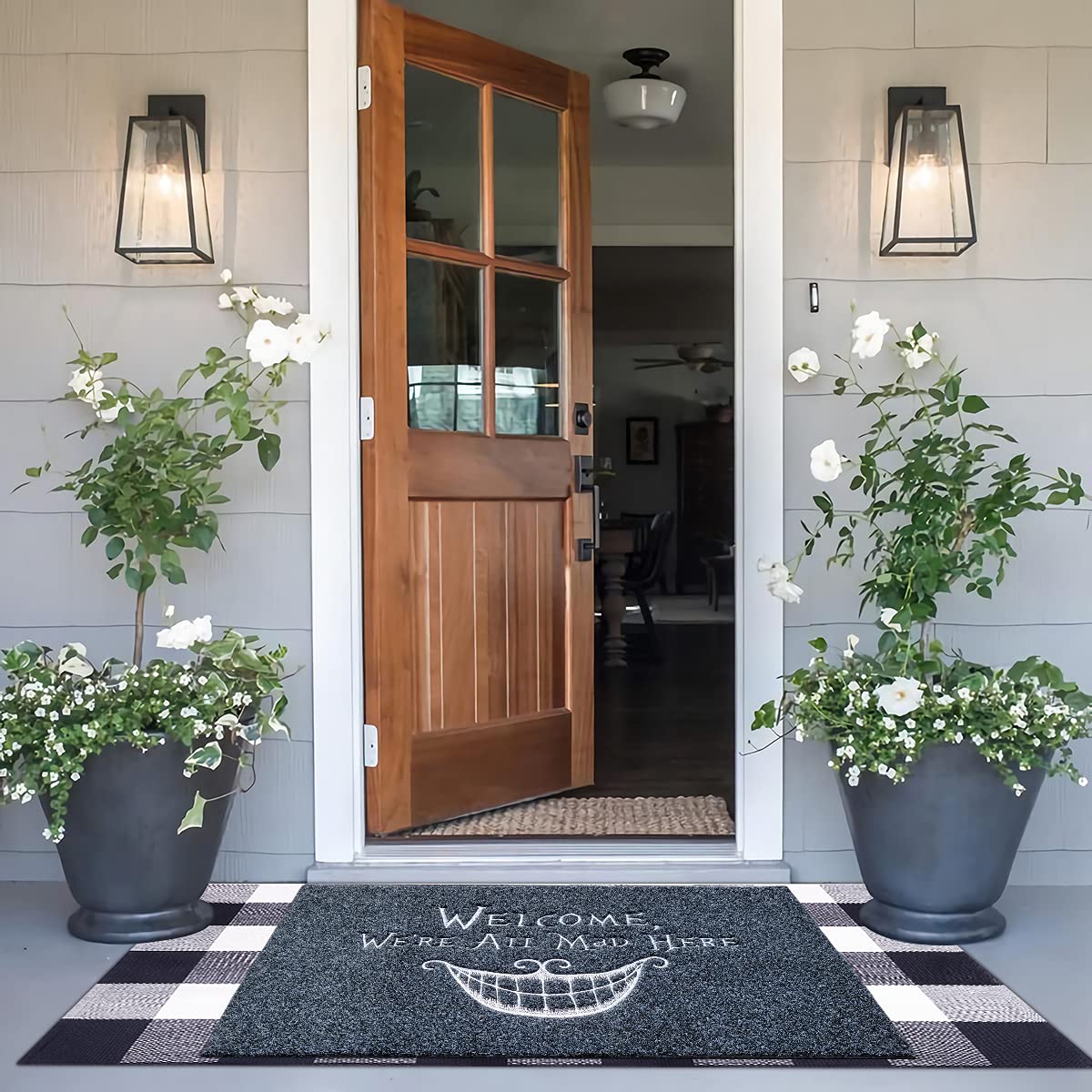 AOAOPQ Tapis de Bienvenue Amusant pour Porte d'entrée et intérieur avec Dos en Caoutchouc antidérapant, 60 x 90 cm, paillasson Smiley très résistant pour entrée, Couloir, Gris
