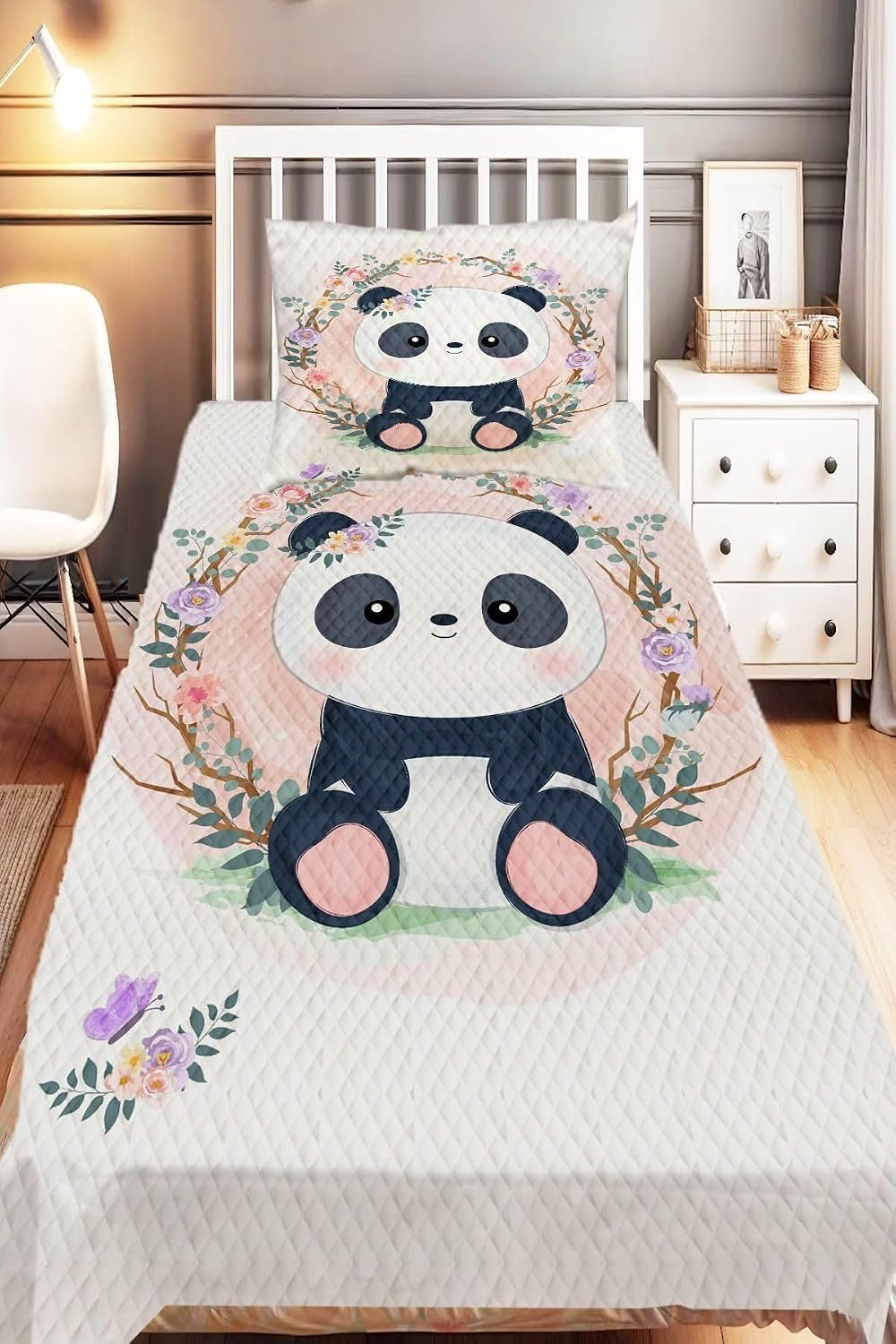 SODEF Kids Quilt Set Twin Size, Giraffe Floral Design, Fade Resistant Polyester Microfiber, 63x87 inch, 2 Piece Set, Pink Animal Print - Pattern-13, One Size