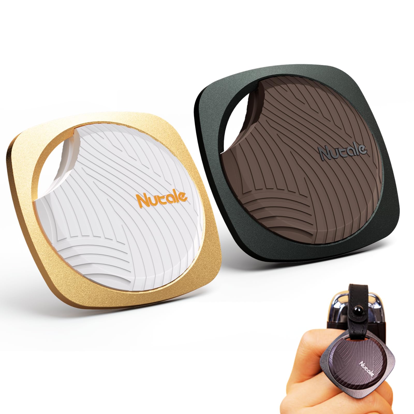 Nutale Focus Key Finder Smart Tracker, Anti-Lost Alarm Item Locator for Key Phone Wallet Pet, Bluetooth Tracking Device with Replaceable Battery (Black + Golden, 2 Pack)