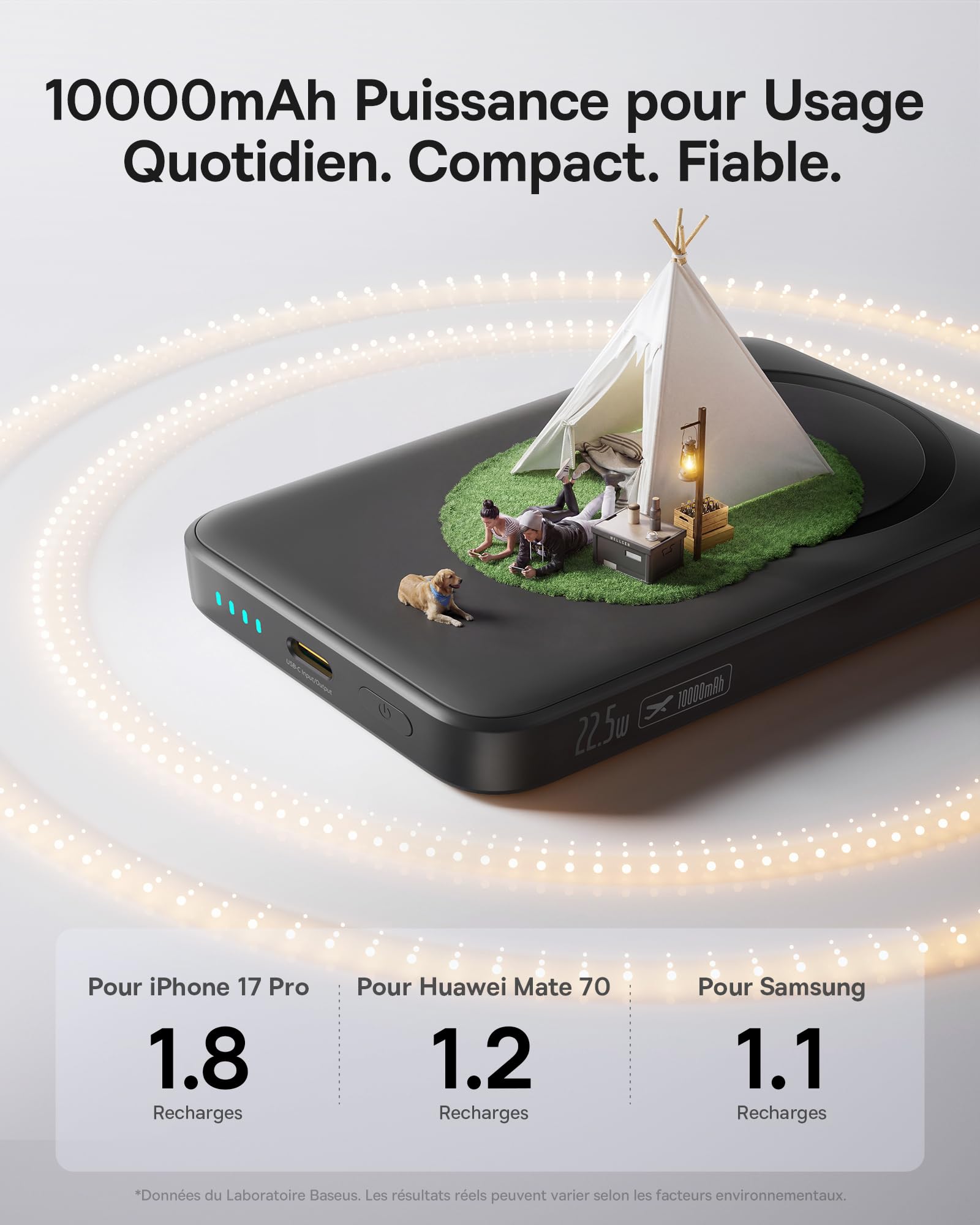 Baseus Enerfill FM11 MagSafe Powerbank 10000mAh 22.5W Batterie Externe Magnétique USB C, Batterie Portable sans Fil Mini Compatible avec iPhone 17/16/15/14/13/12/Pro/Pro Max, Noir