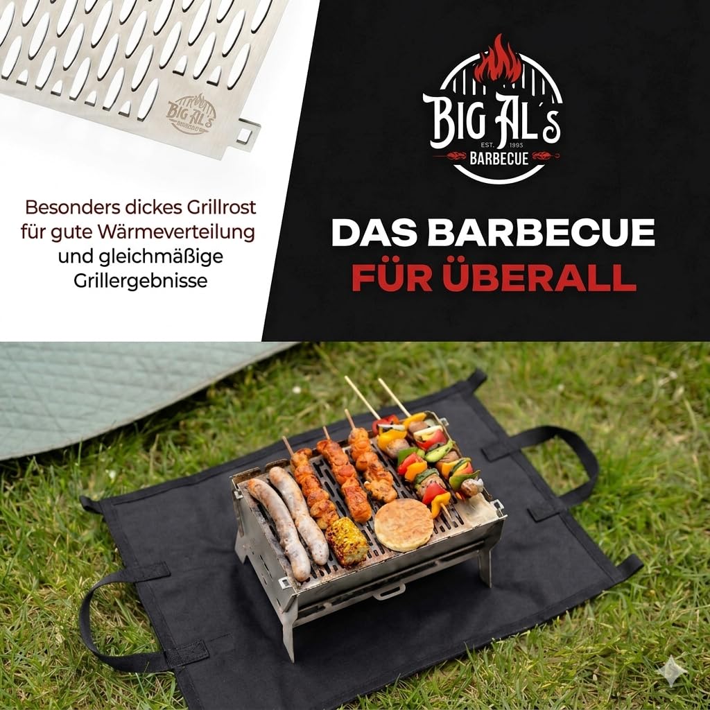 Little Bro Mobiler Steck-Gasgrill 3-in-1 Edelstahl Grill für Gas & Holz/Kohle - Inkl. Tasche (Grillmatte) & Schultergurt - Kompakter Campinggrill für Outdoor, Balkon & Trekking