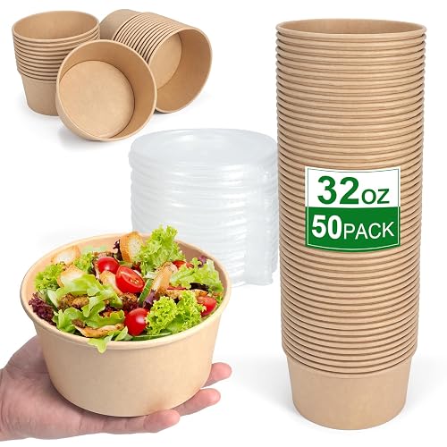 DUIBAOCHUN 50 Pcs 32 Oz disposable meal prep containers paper bowls with lids