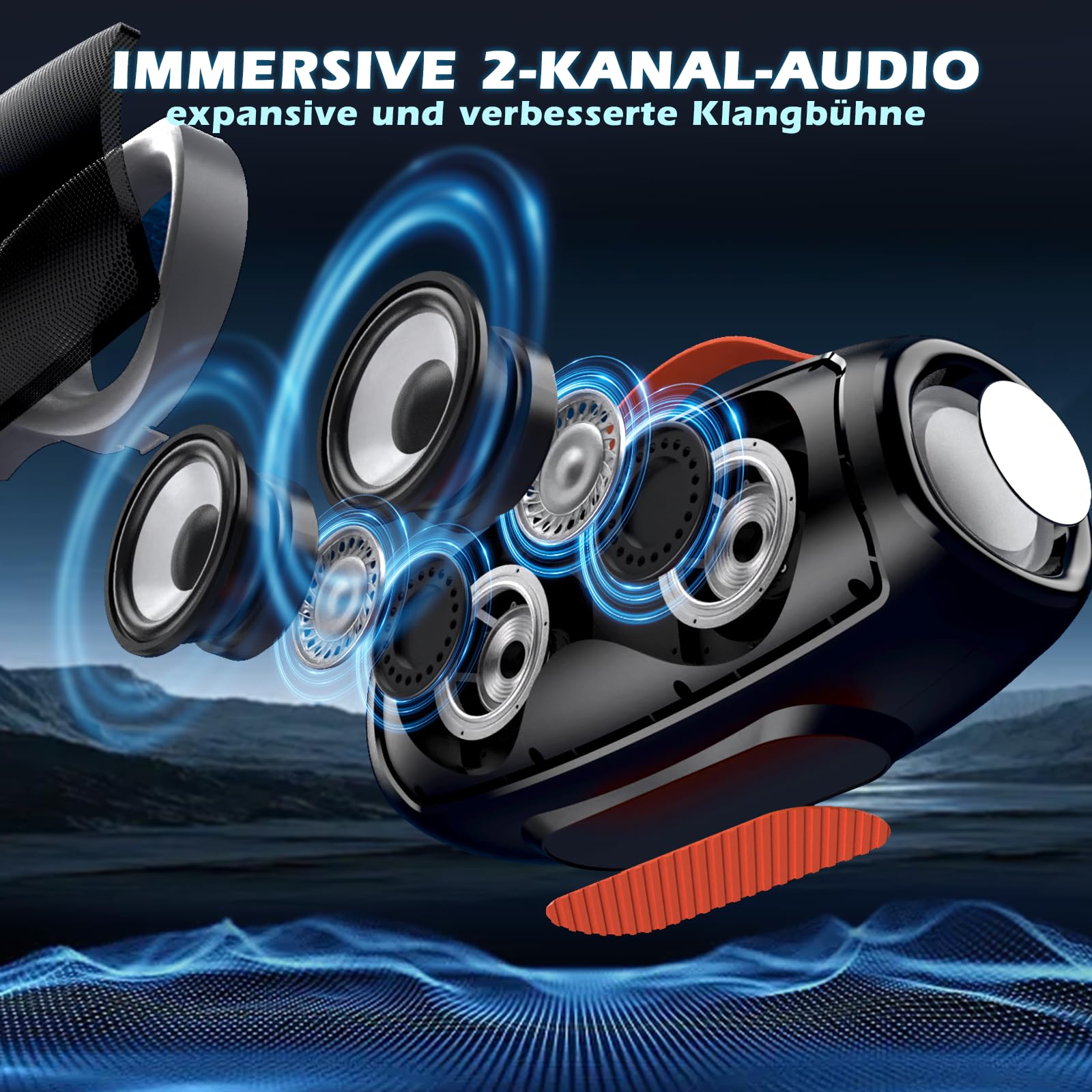 Tragbarer Bluetooth-Lautsprecher mit LED, kabelloser Outdoor Stereo