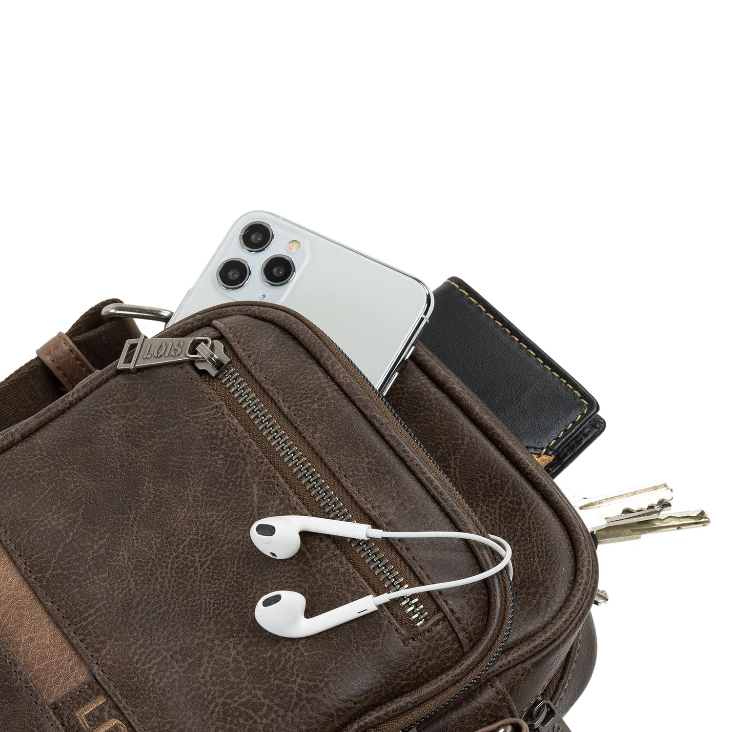 Lois - Bolso Hombre Piel Vegana Estilo Moderno, práctico y elegante Bandoleras Hombre Piel Sintética ideal para viajes y trabajo, urbana y funcional