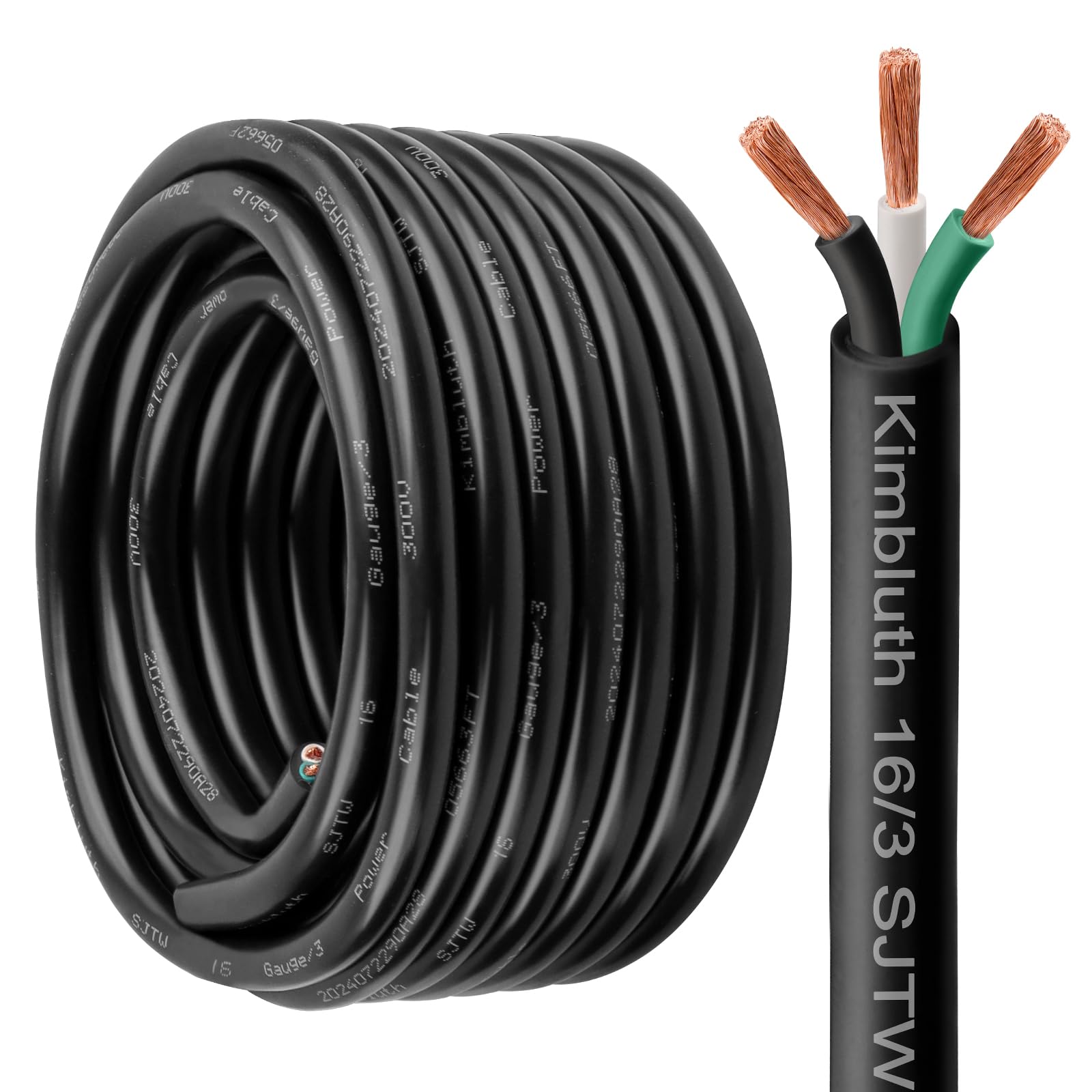 Cable de alimentación SJTW de calibre 16 con 3 conductores para exteriores, 100 pies, cable eléctrico de cobre puro resistente para césped, batería, automoción, exteriores