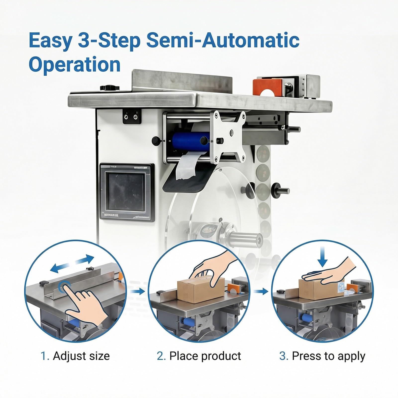 Etichettatrice per Imballaggi Cartone, Macchina Etichettatura Angolo Scatola Semi Automatica per Etichette Trasparenti O Opache Con Applicazione Uniforme