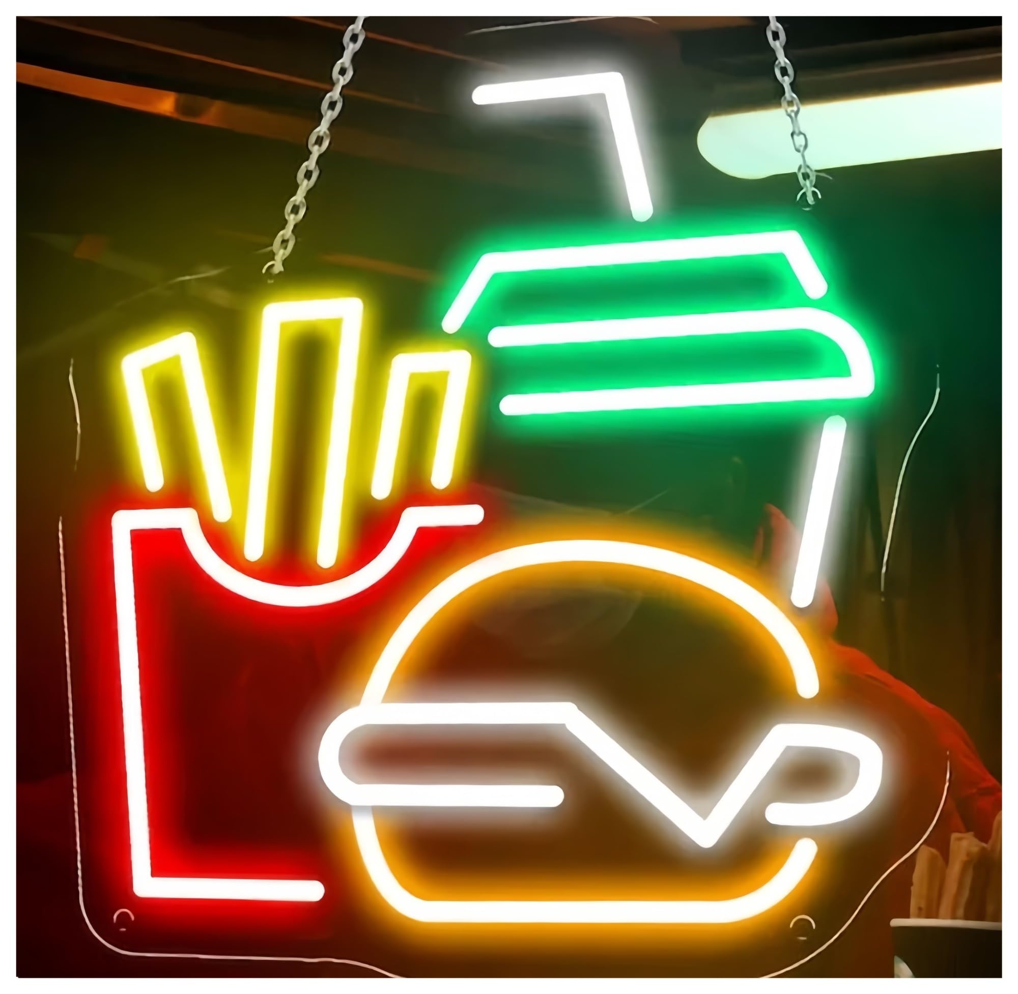 Sign Lamp Burger Fries Drinks Neon Sign Restaurant Home Decor Street Fast Food Coffee Shop Bar 40cm(A)