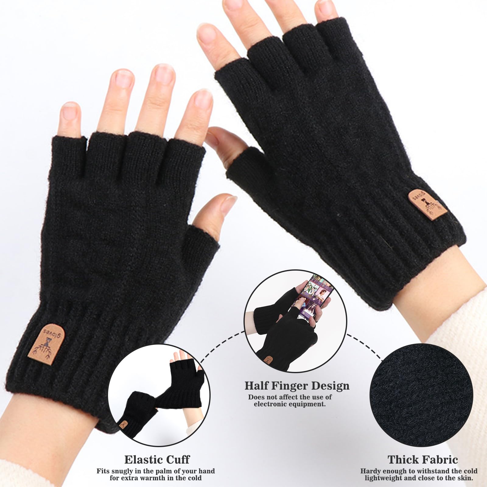 Celiodd Fingerlose Handschuhe,Fingerlose Handschuhe Damen,Handschuhe Fingerlos,Fingerlinge Handschuhe,Handschuhe Ohne Finger Geeignet für Laufen,Radfahren,Freizeit Und Outdoor(Schwarz) Fashion