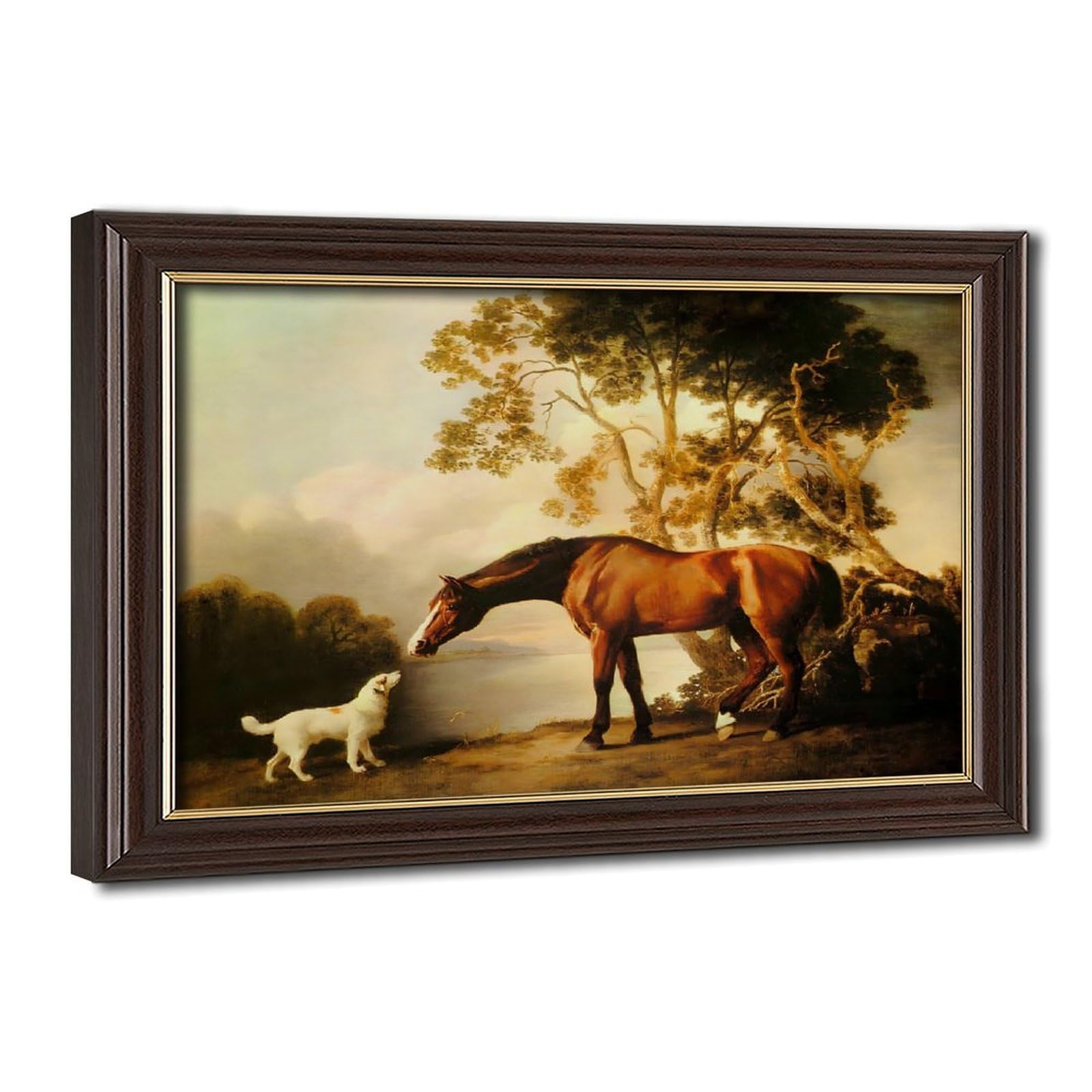 WCYB George Stubbs Bay Horse And White Dog Fine Art Posters Prints Canvas Deco Paintings Wall Art Hangable Frame 20" L X 30" W