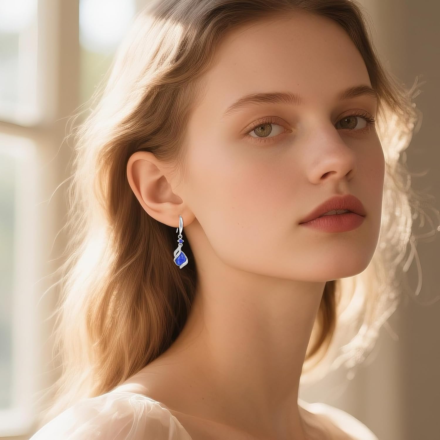 Lapis Lazuli Earrings 925 Sterling Silver Lapis Lazuli Teardrop Dangle Earrings Jewelry Gifts for Women Mom - Image 4