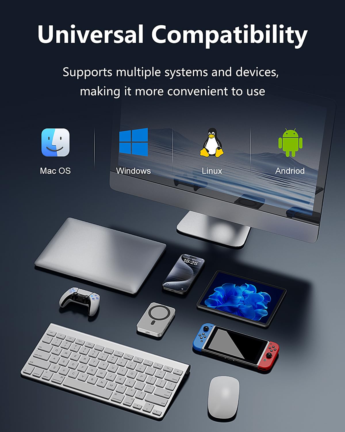 Alloggiamento magnetico M.2 NVMe con ventola di raffreddamento, Hub USB C 7 in 1 Trasferimento dati 10Gbps 4K@60Hz HDMI 100W Power Delivery Lettore di schede SD/TF M.2 NVMe SSD Docking Station per