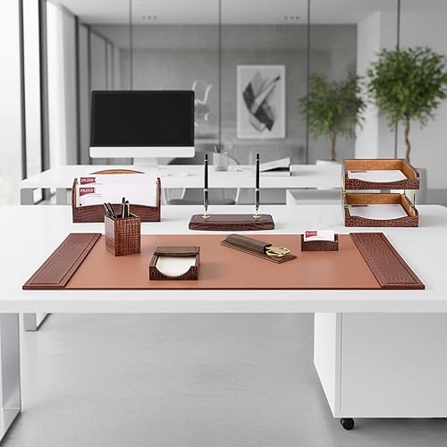 Miniatura 8 de Dacasso Juego de almohadillas de cuero de lujo en relieve de cocodrilo, esenciales para organización de oficina y decoración de escritorio